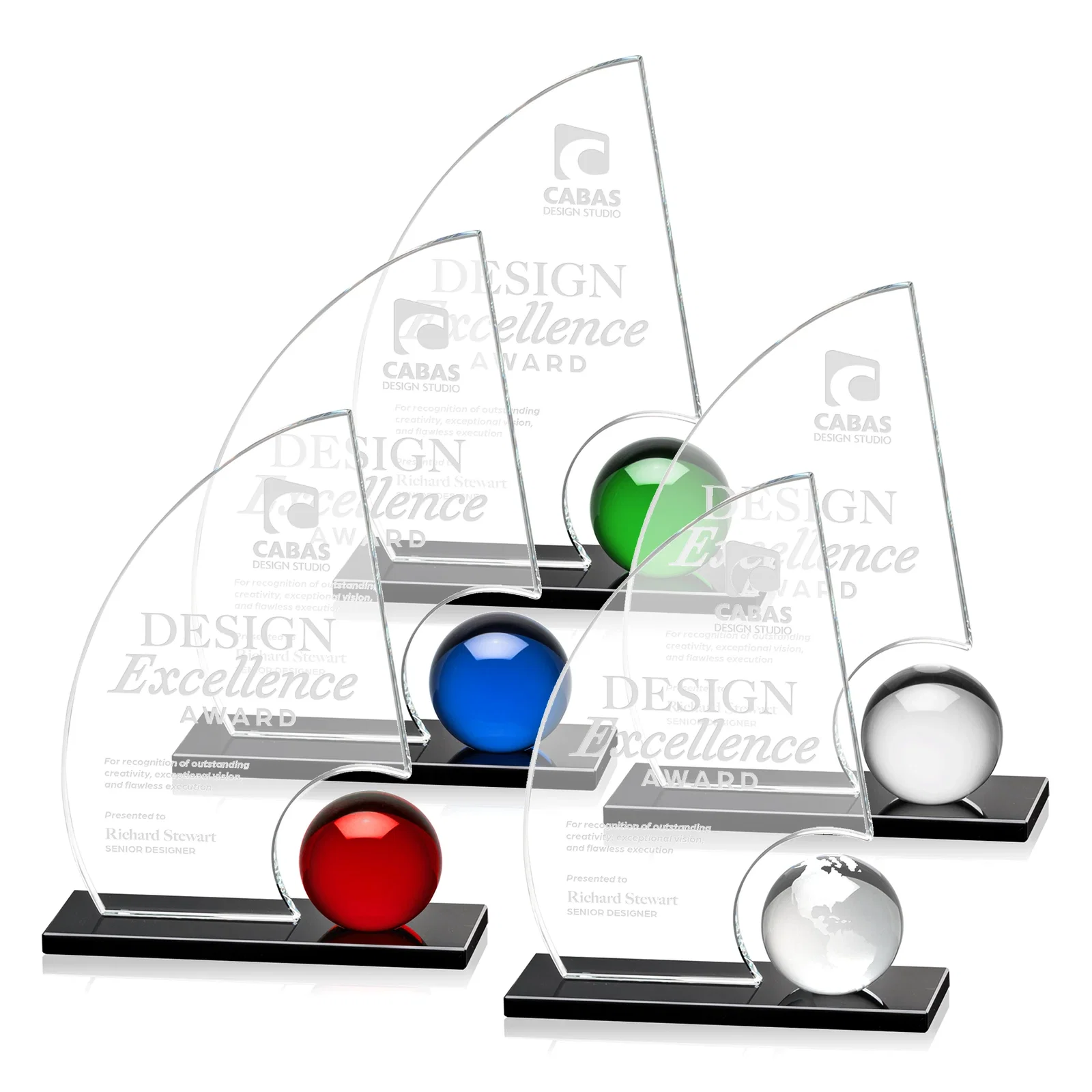 Custom Crystal Orb Sail Award Surrounded by Solid Starfire Crystal for employee recognition