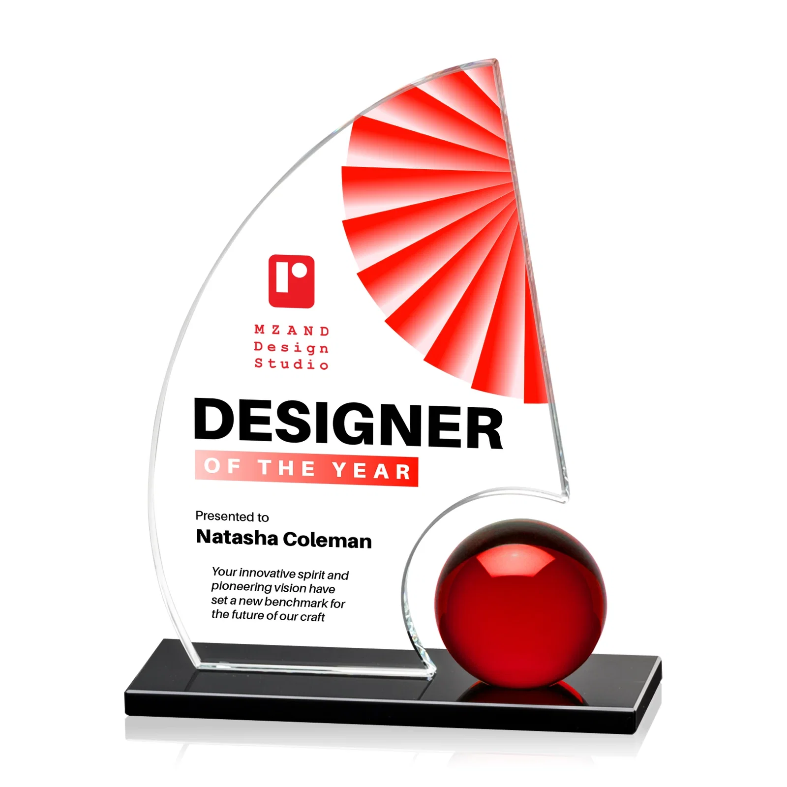 Personalized Crystal Orb Sail Award Surrounded by Solid Starfire Crystal for employee recognition