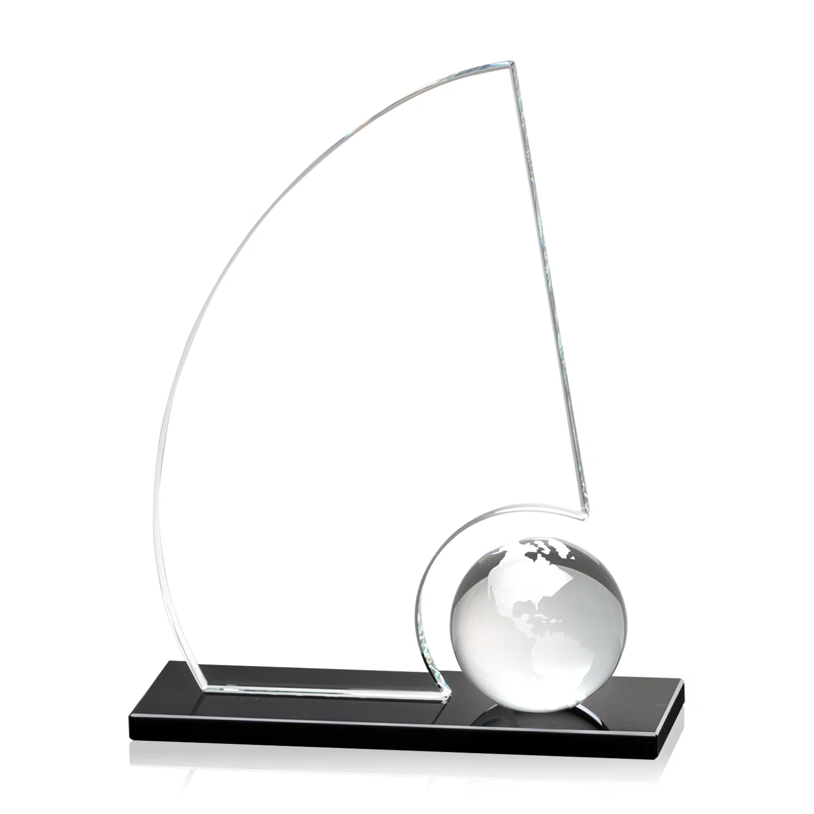 Personalized Crystal Orb Sail Award Surrounded by Solid Starfire Crystal for retirement presentations