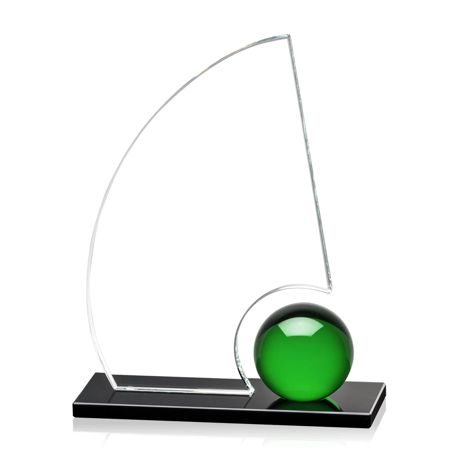 Personalized Crystal Orb Sail Award Surrounded by Solid Starfire Crystal for team milestone celebrations