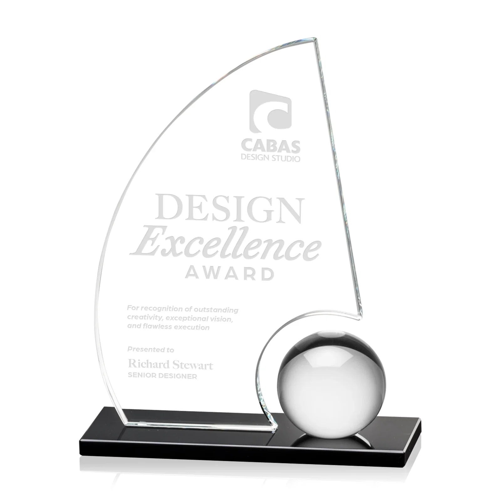 Custom Crystal Orb Sail Award Surrounded by Solid Starfire Crystal for corporate award ceremonies