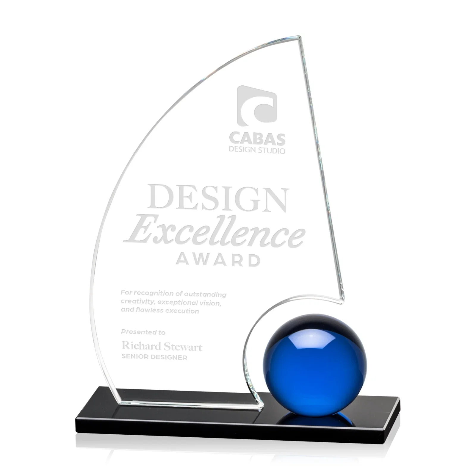 Custom Crystal Orb Sail Award Surrounded by Solid Starfire Crystal for service anniversary gifts