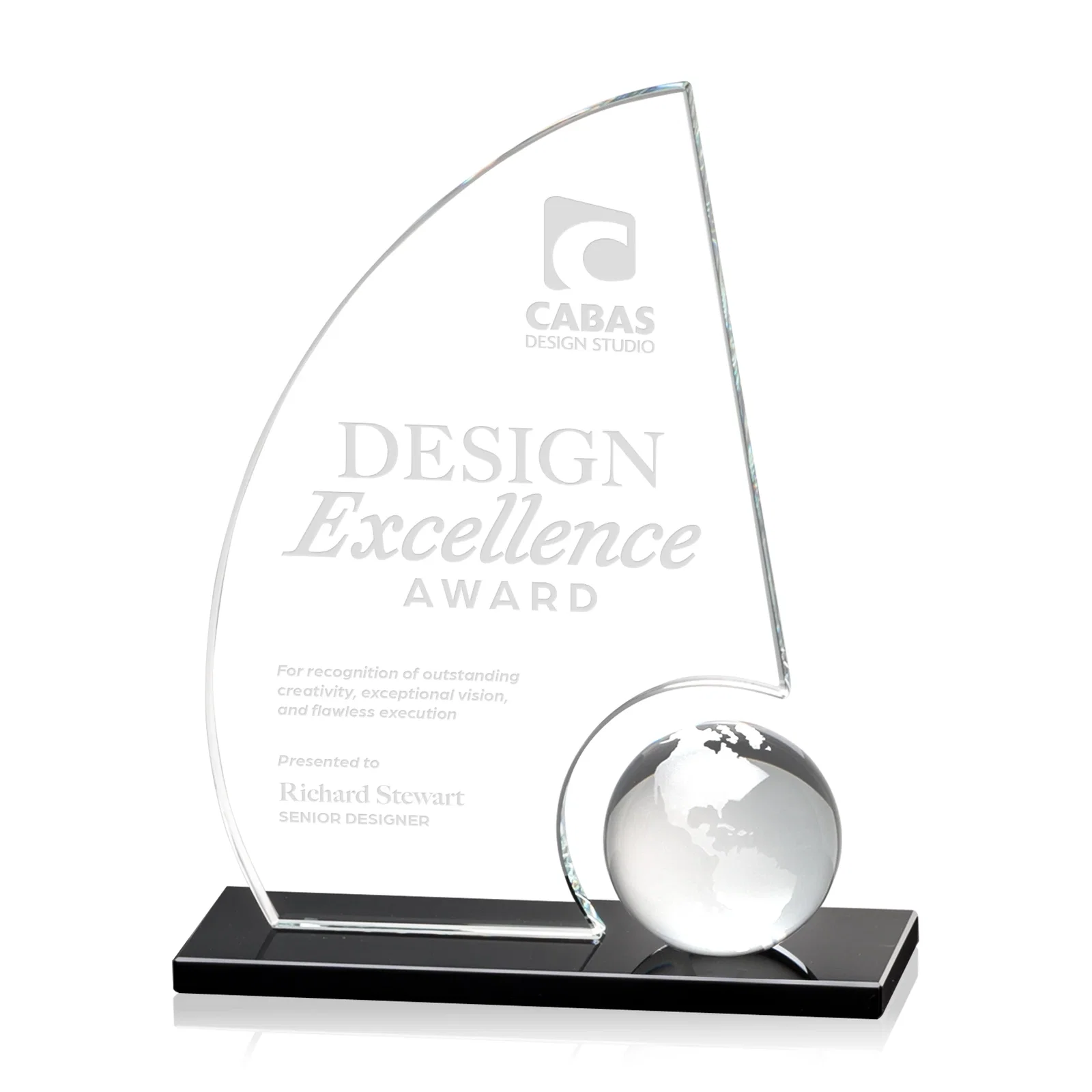 Custom Crystal Orb Sail Award Surrounded by Solid Starfire Crystal for sales achievement awards