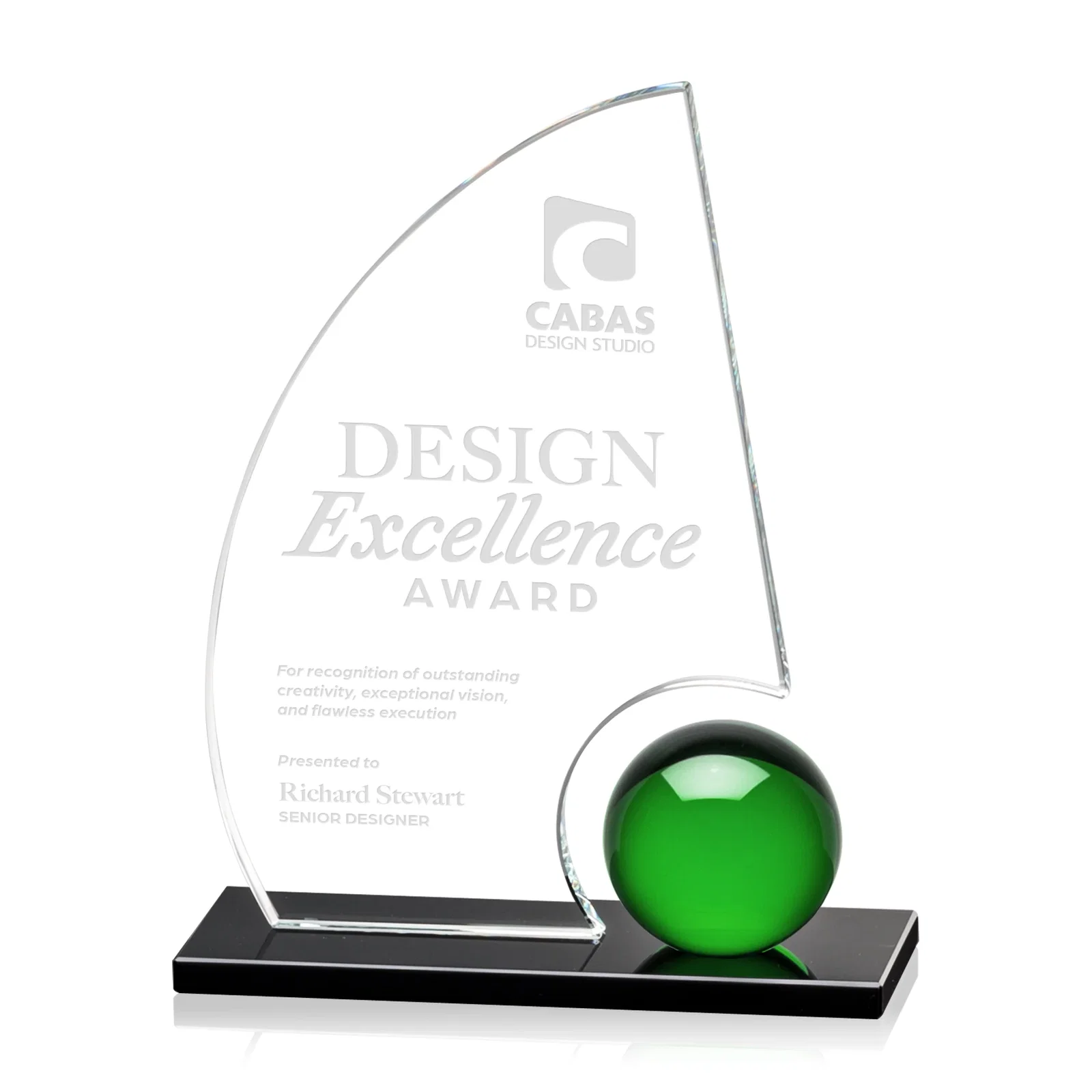 Custom Crystal Orb Sail Award Surrounded by Solid Starfire Crystal for retirement presentations