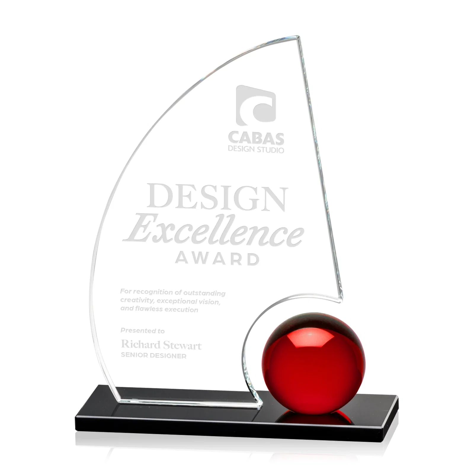 Custom Crystal Orb Sail Award Surrounded by Solid Starfire Crystal for team milestone celebrations