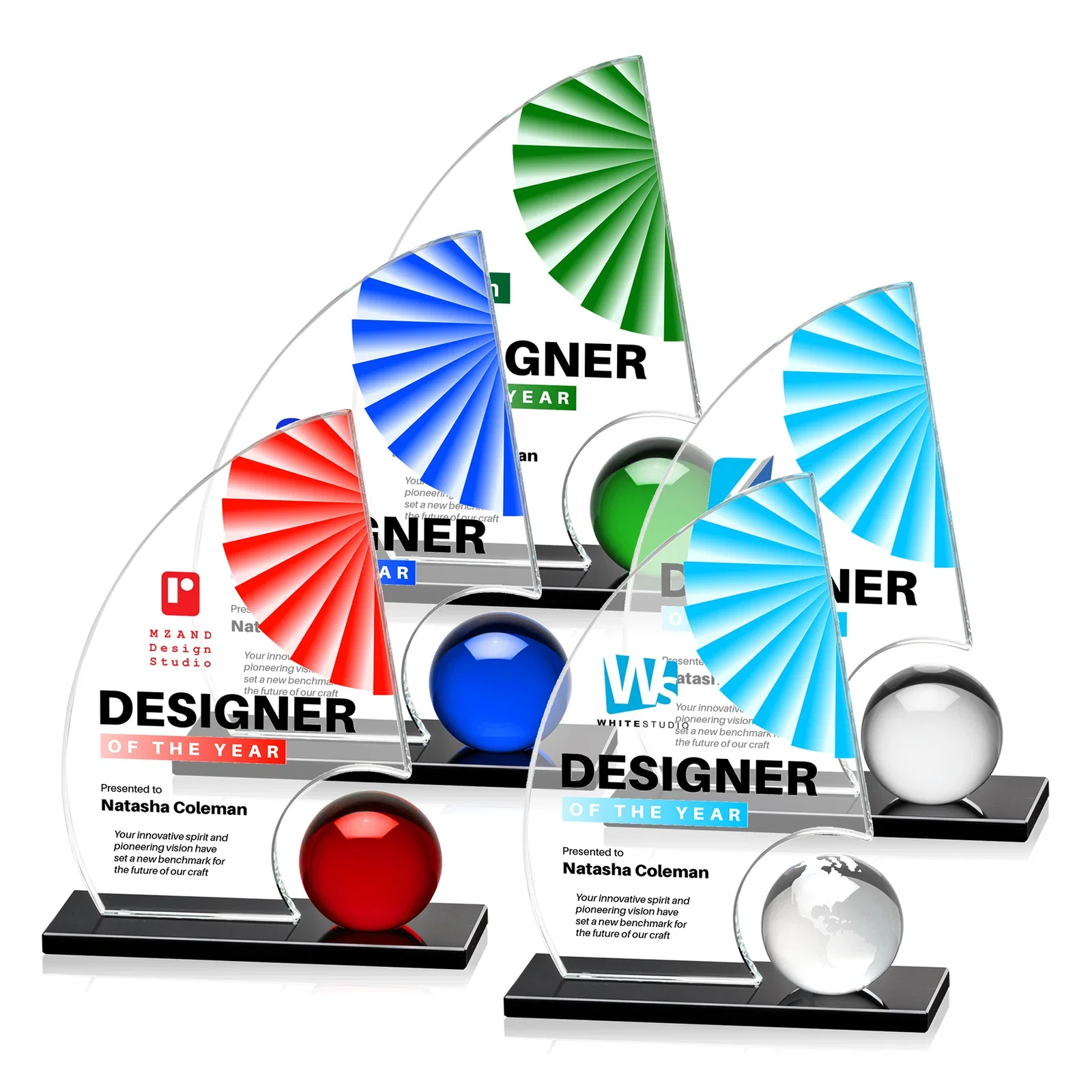Custom Crystal Orb Sail Award Surrounded by Solid Starfire Crystal for graduation ceremonies