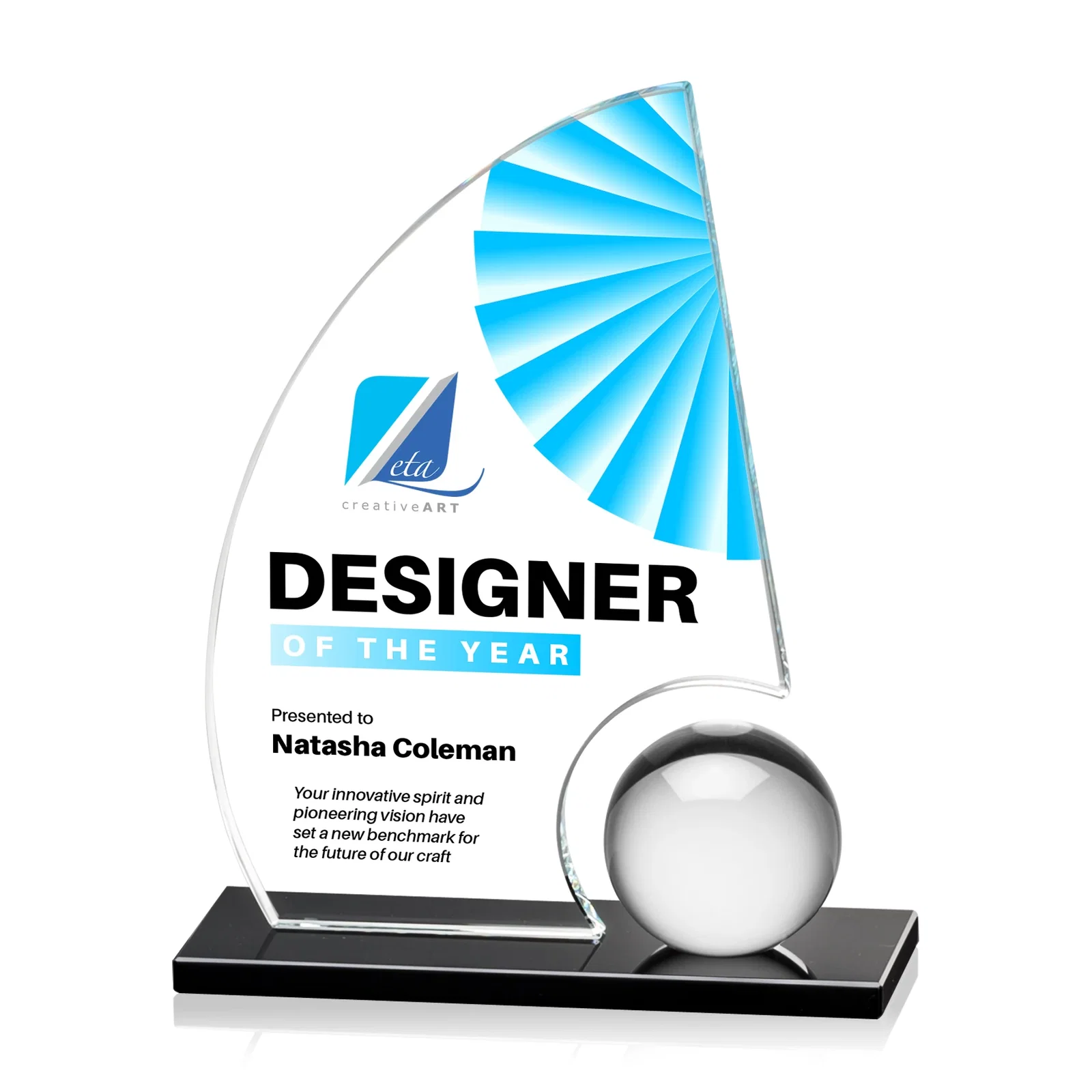 Custom Crystal Orb Sail Award Surrounded by Solid Starfire Crystal for safety achievement programs