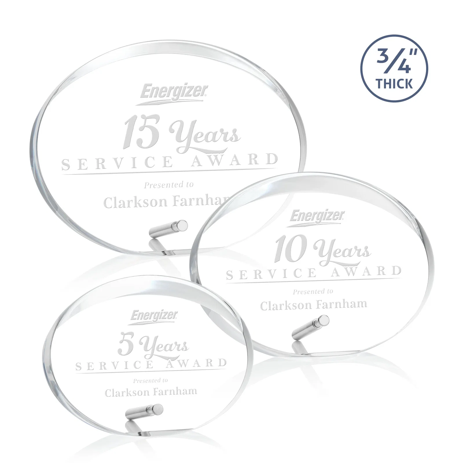 Custom Oval Acrylic Award with Beveled Top Half and Easel Pin for employee recognition
