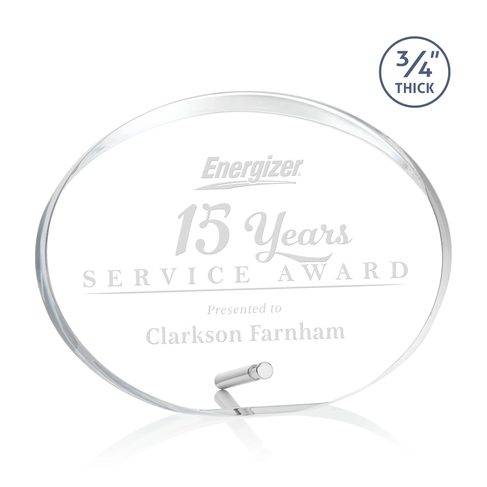 Custom Oval Acrylic Award with Beveled Top Half and Easel Pin for sales achievement awards