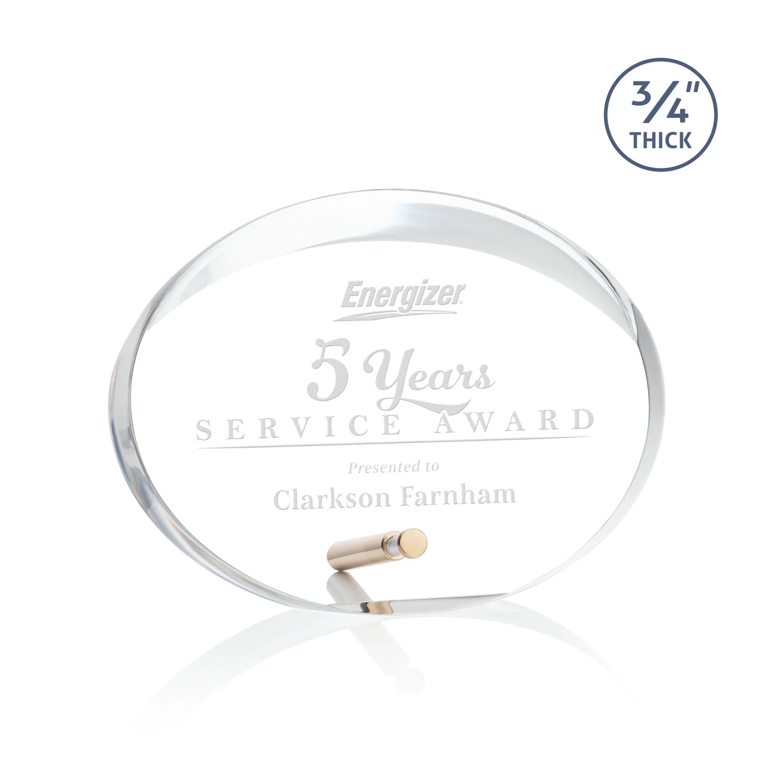 Custom Oval Acrylic Award with Beveled Top Half and Easel Pin for team milestone celebrations