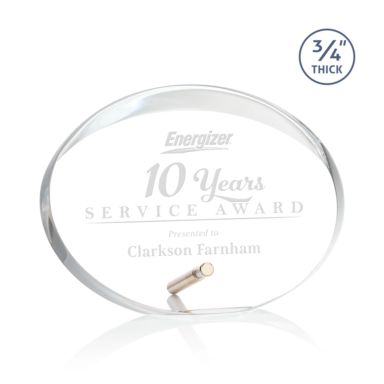 Custom Oval Acrylic Award with Beveled Top Half and Easel Pin for donor appreciation