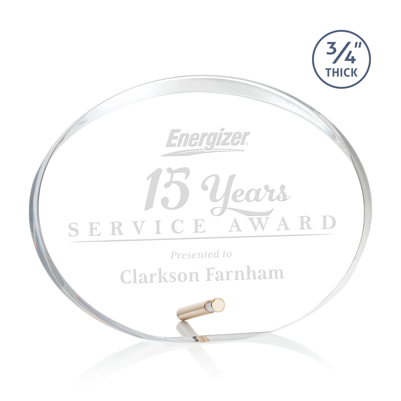 Custom Oval Acrylic Award with Beveled Top Half and Easel Pin for graduation ceremonies