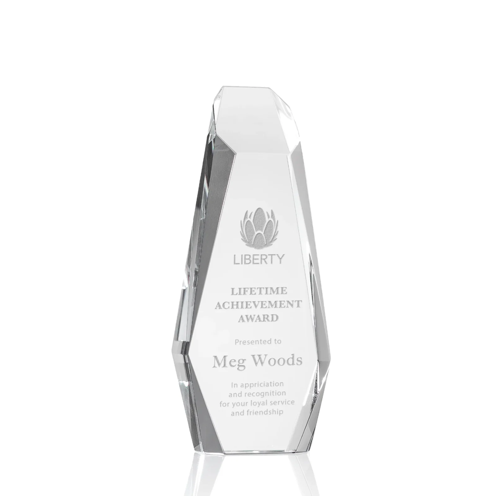 Custom Freestanding Angular-Bevel Optical Crystal Monolith Award, awards for corporate award ceremonies