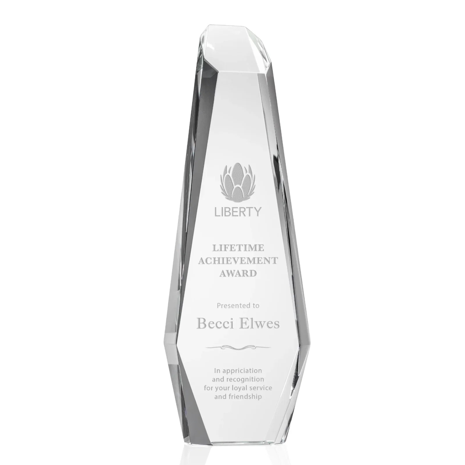 Custom Freestanding Angular-Bevel Optical Crystal Monolith Award, awards for sales achievement awards