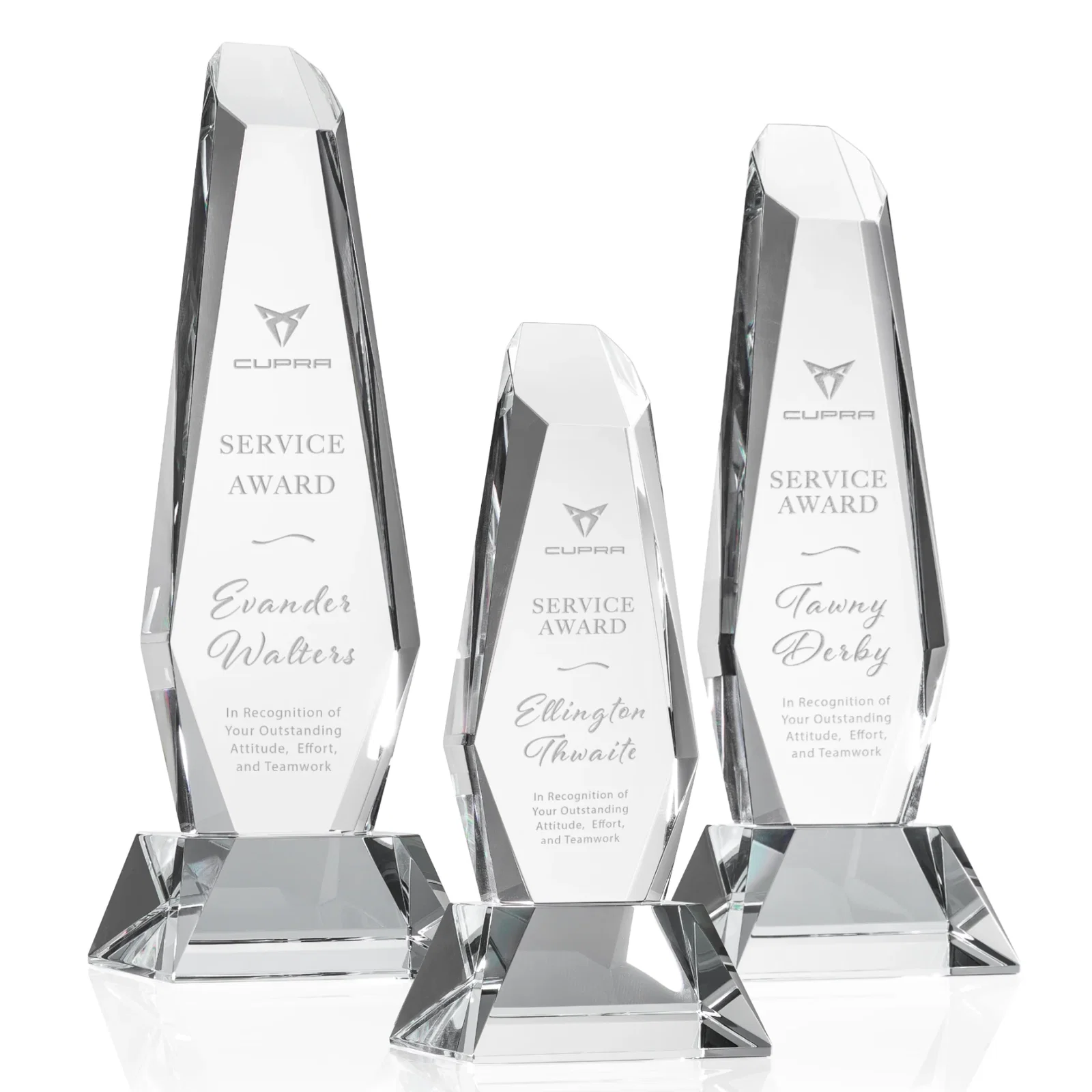 Custom Optical Crystal Monolith Award with Faceted Angular Bevels, awards for employee recognition