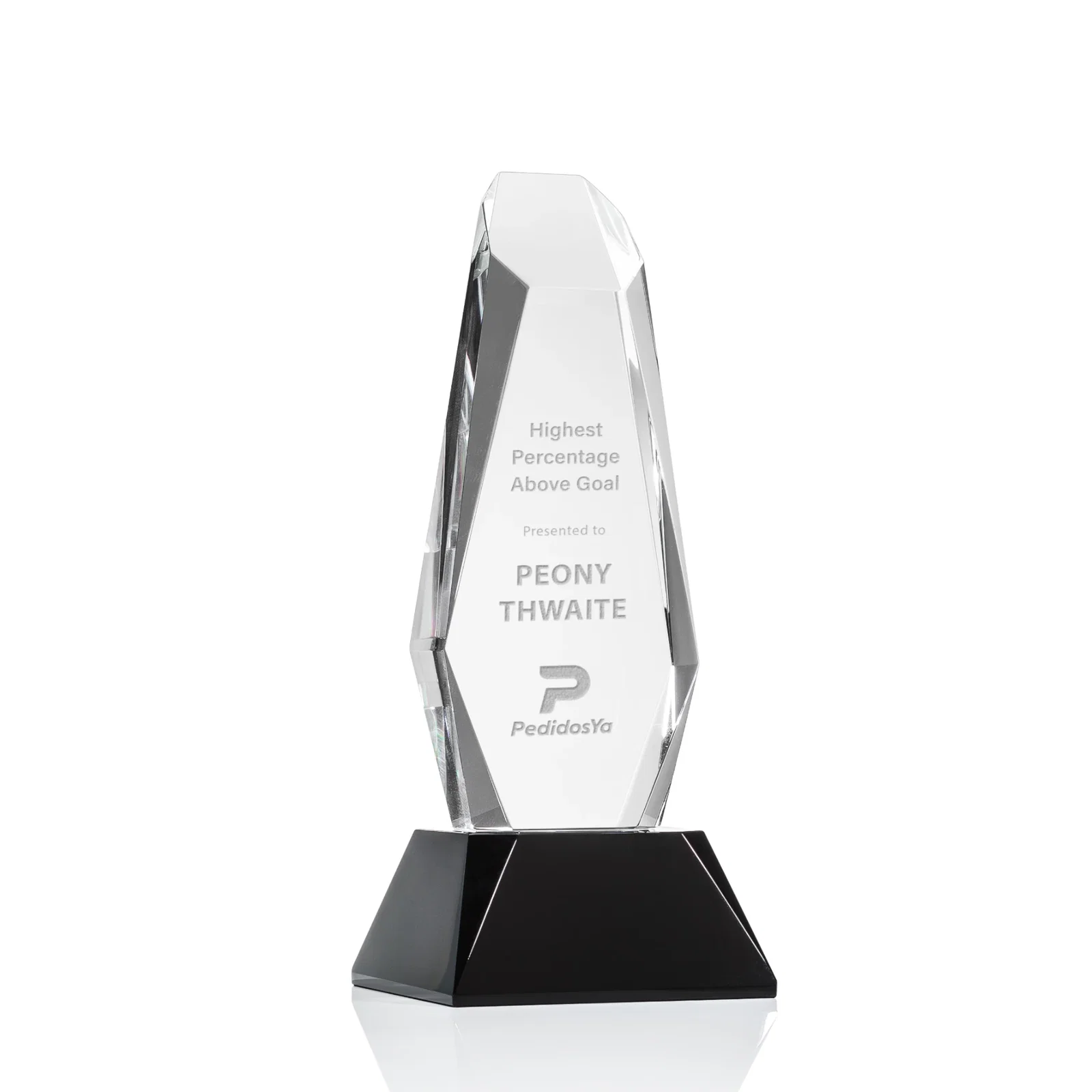 Custom Optical Crystal Monolith Award with Faceted Angular Bevels, awards for volunteer appreciation