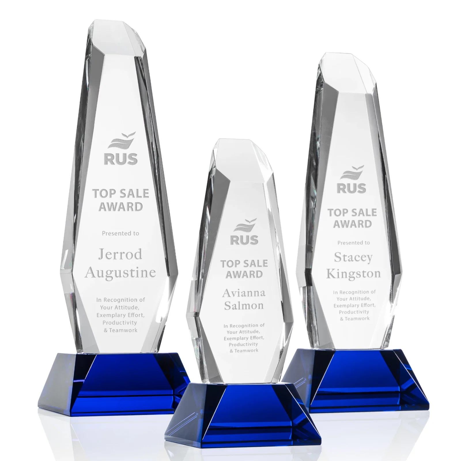 Personalized Optical Crystal Monolith Award with Faceted Angular Bevels, awards for employee recognition
