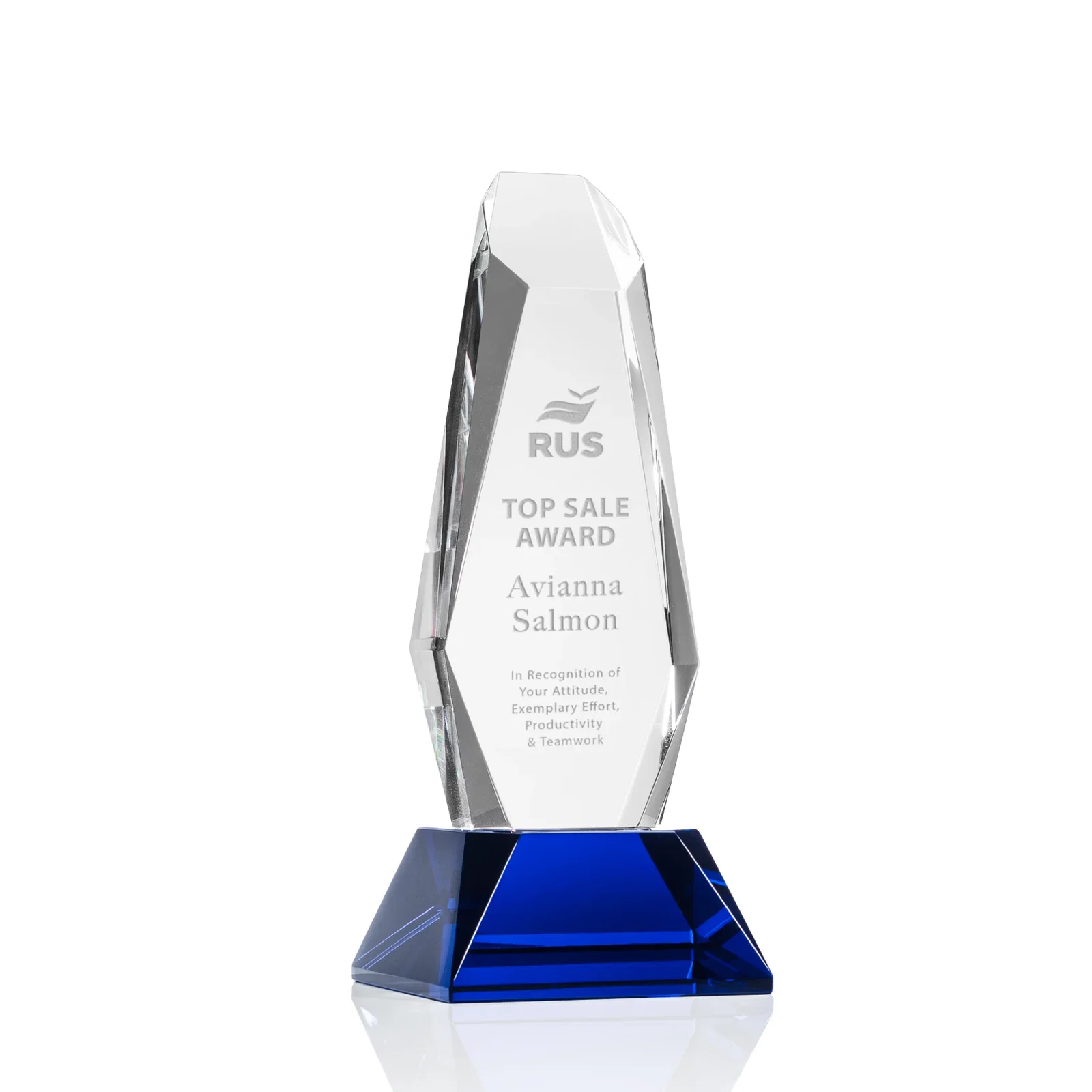 Personalized Optical Crystal Monolith Award with Faceted Angular Bevels, awards for corporate award ceremonies
