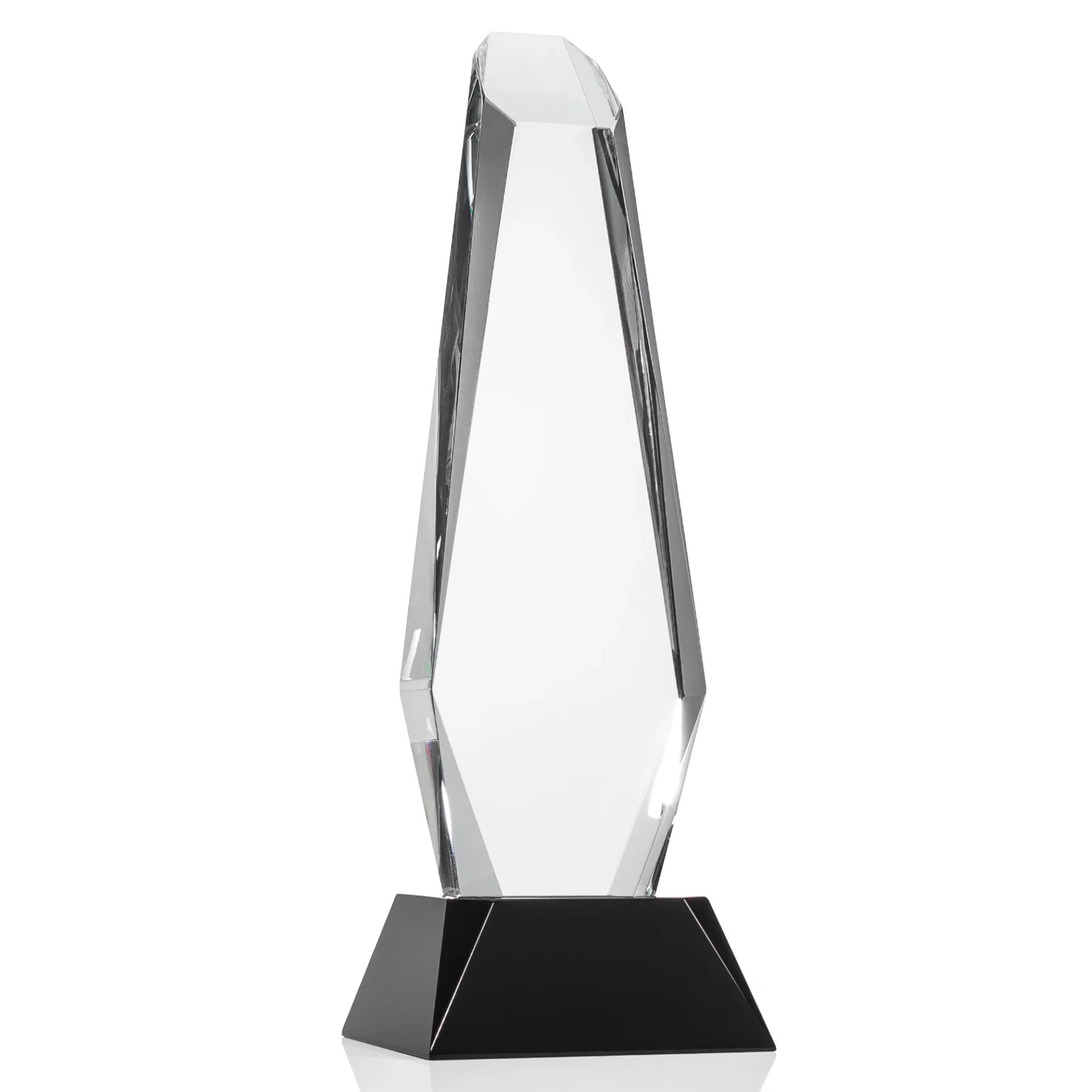 Personalized Optical Crystal Monolith Award with Faceted Angular Bevels, awards for company anniversary events