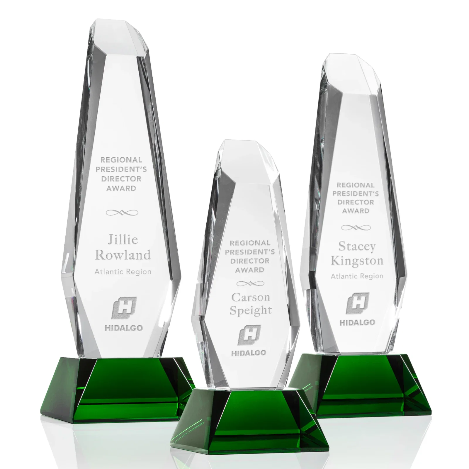 Custom Optical Crystal Monolith Award with Faceted Angular Bevels, awards for retirement presentations
