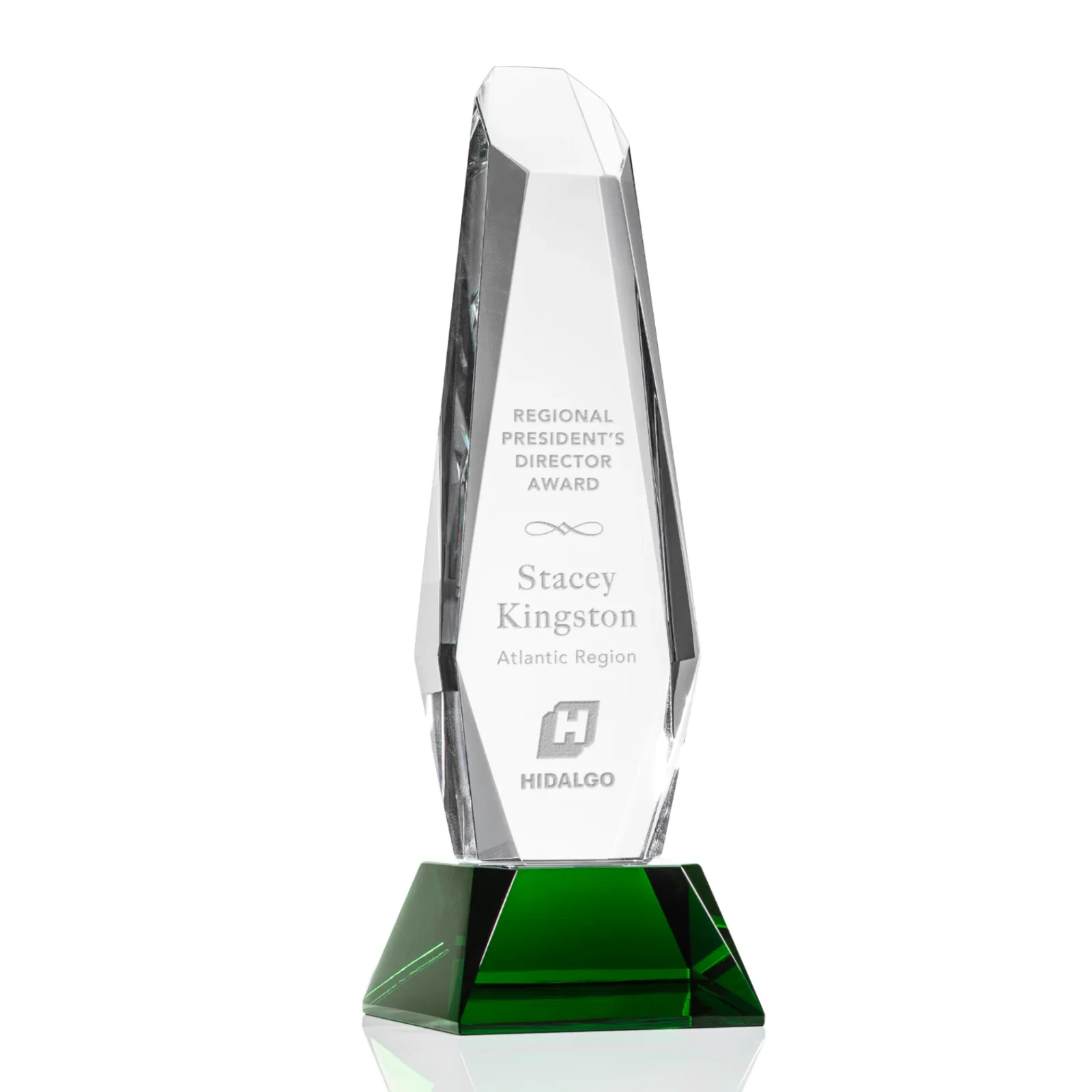 Custom Optical Crystal Monolith Award with Faceted Angular Bevels, awards for donor appreciation