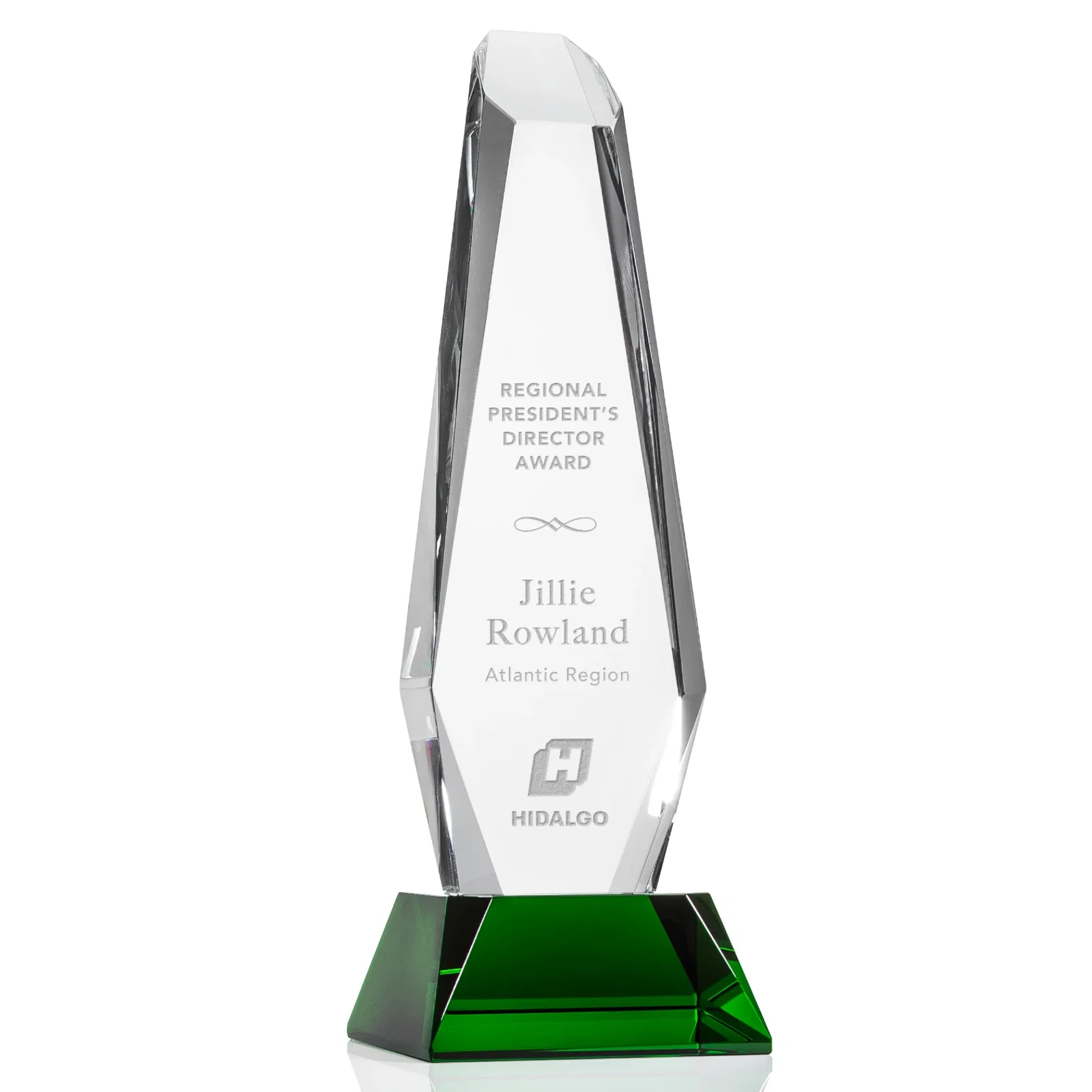 Custom Optical Crystal Monolith Award with Faceted Angular Bevels, awards for graduation ceremonies