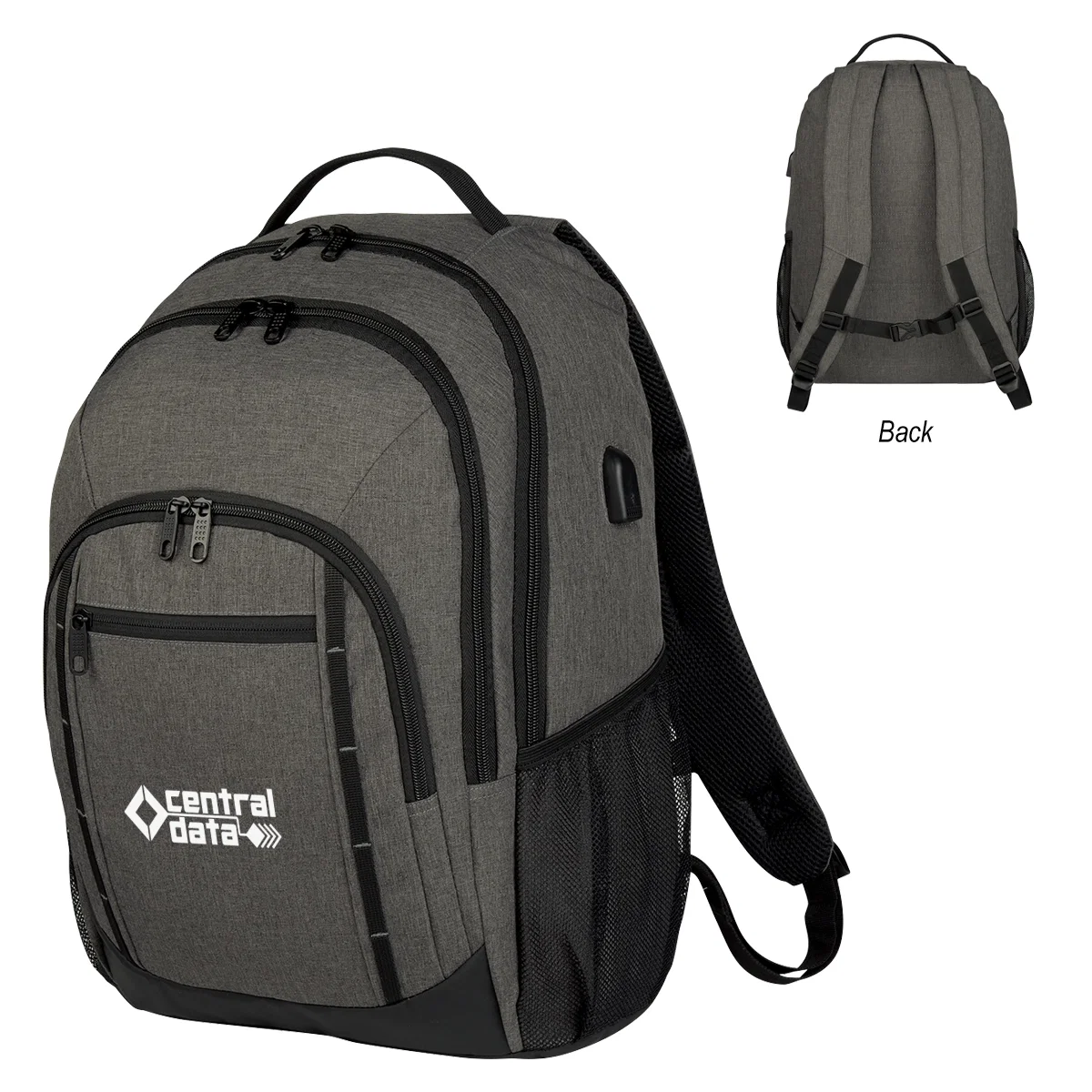 Front zip pocket detail on the pack