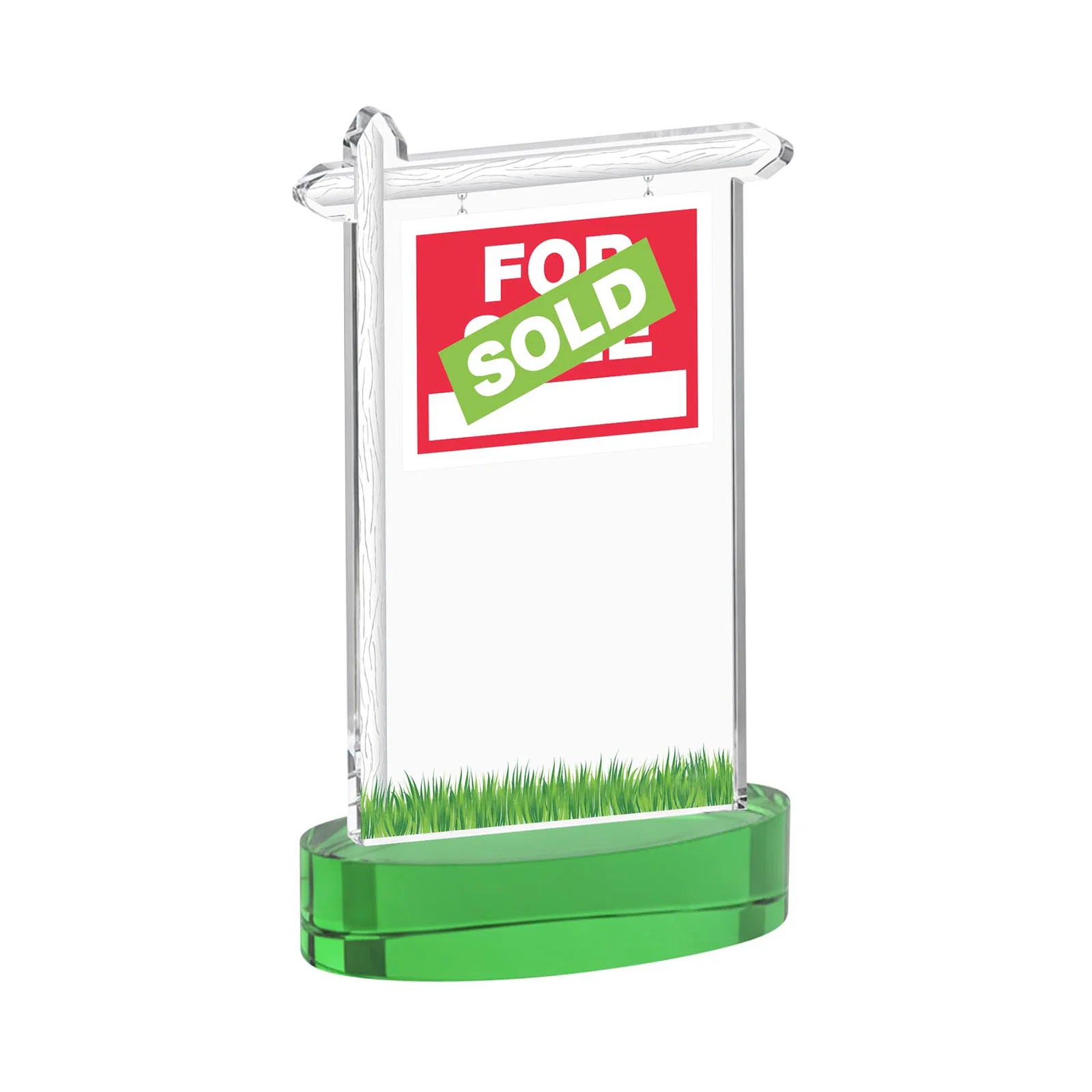 Custom engraved Starfire Crystal Property Sign Award With Grass Detail for dealer and partner awards