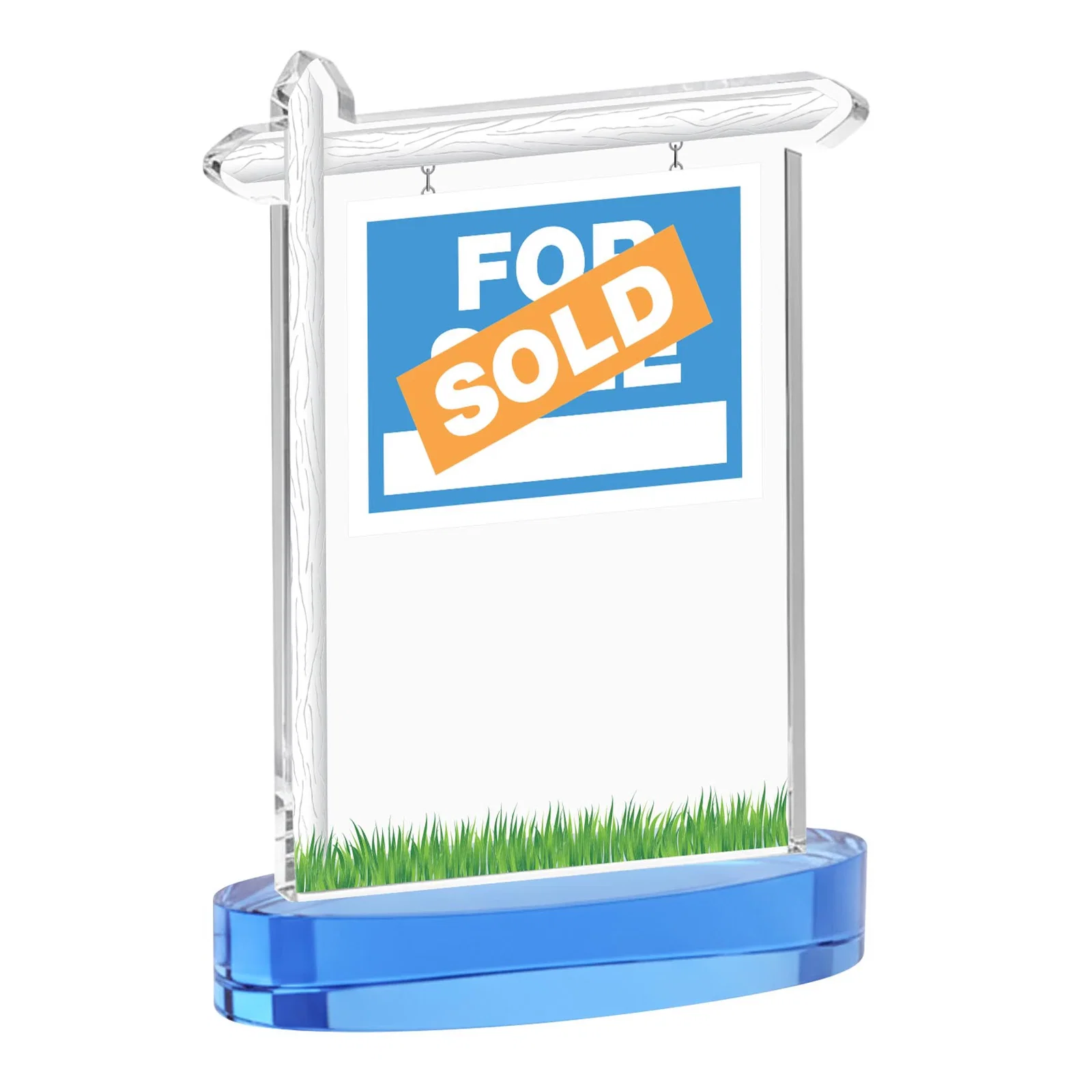 Personalized Starfire Crystal Property Sign Award With Grass Detail, with your logo for employee recognition