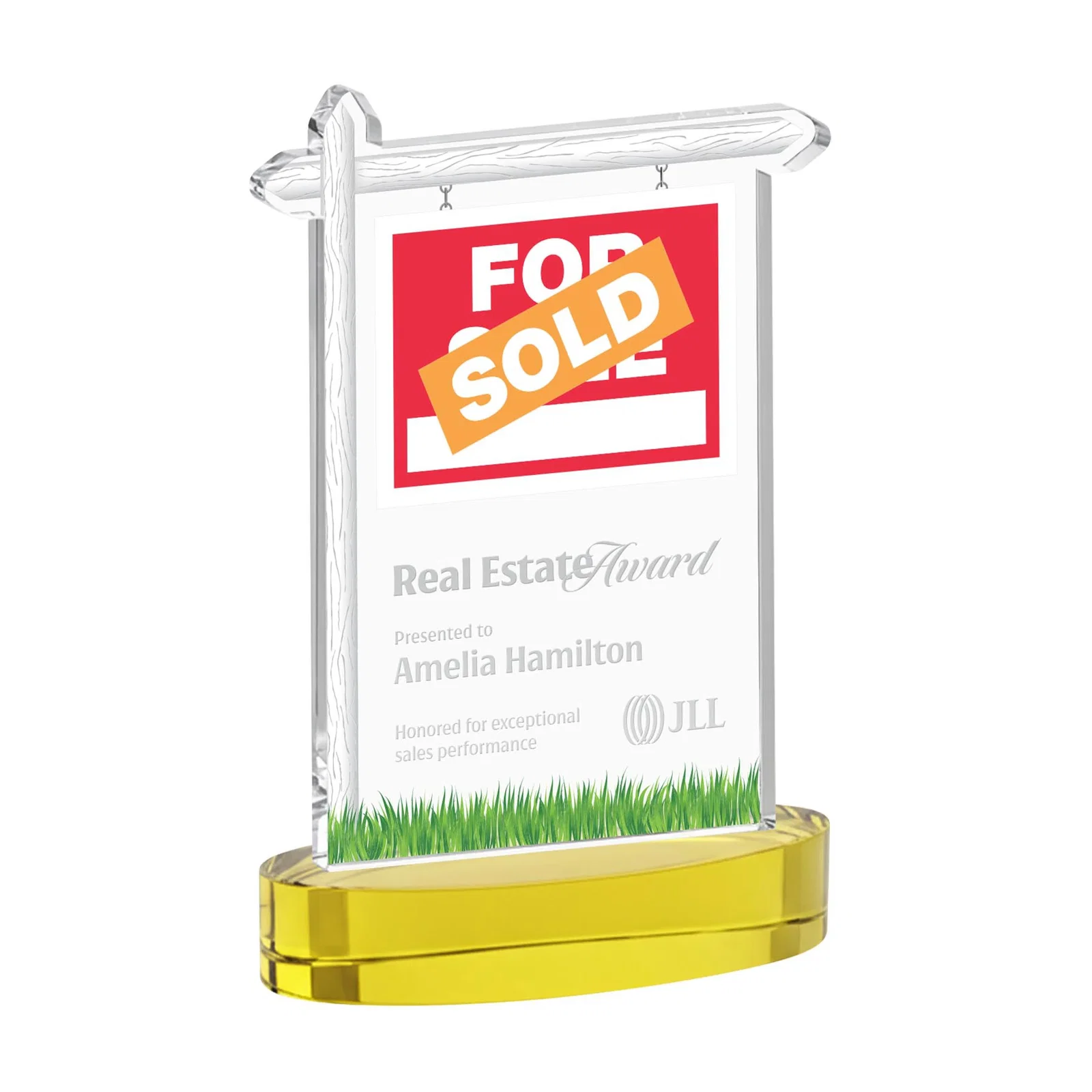 Custom Starfire Crystal Property Sign Award With Grass Detail for company anniversary events