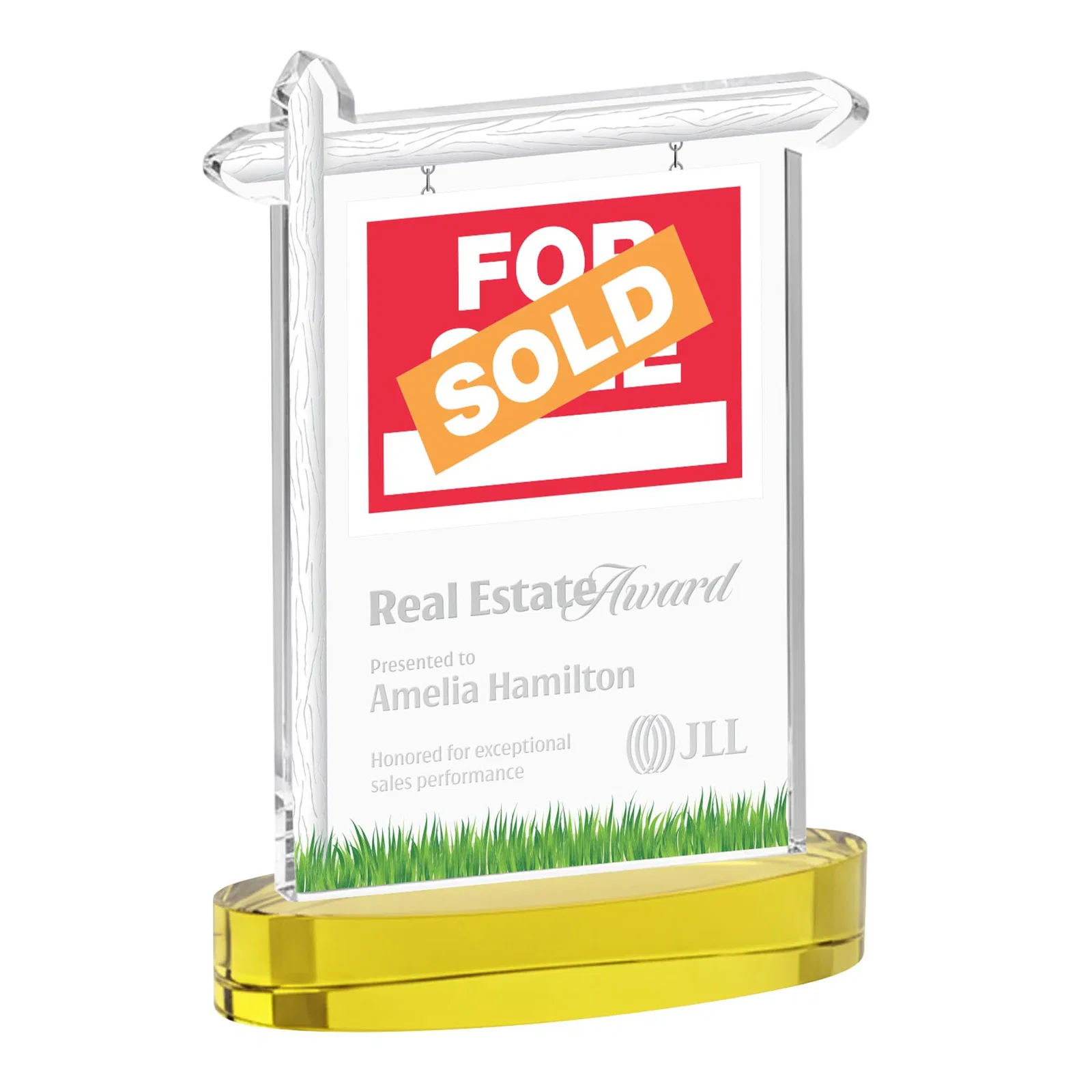 Personalized Starfire Crystal Property Sign Award With Grass Detail for employee recognition