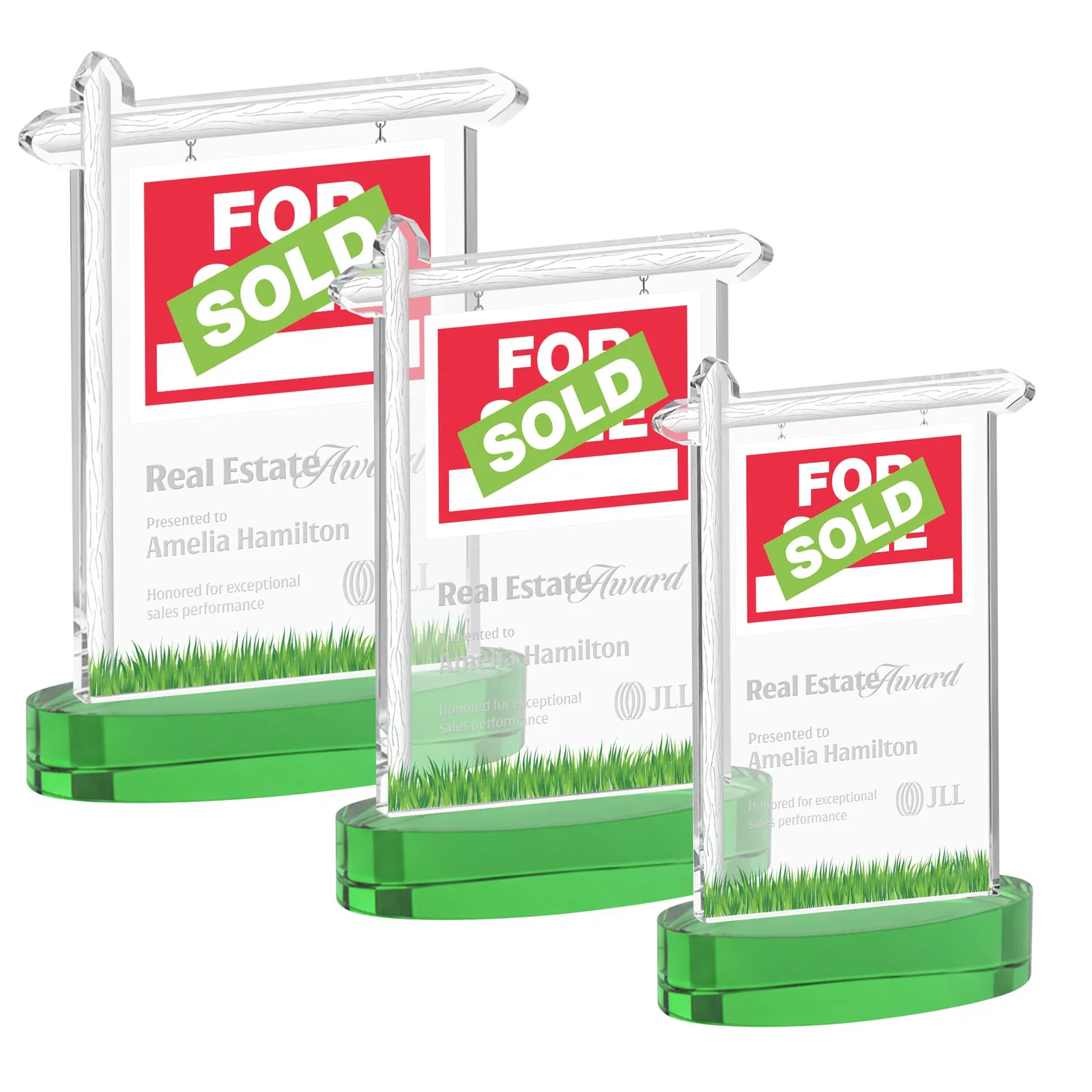 Personalized Starfire Crystal Property Sign Award With Grass Detail for corporate award ceremonies