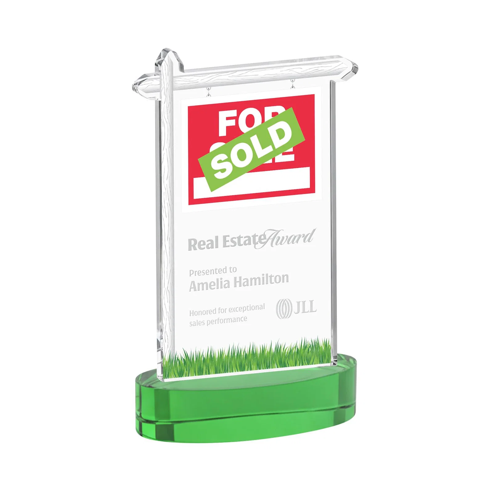 Personalized Starfire Crystal Property Sign Award With Grass Detail for service anniversary gifts