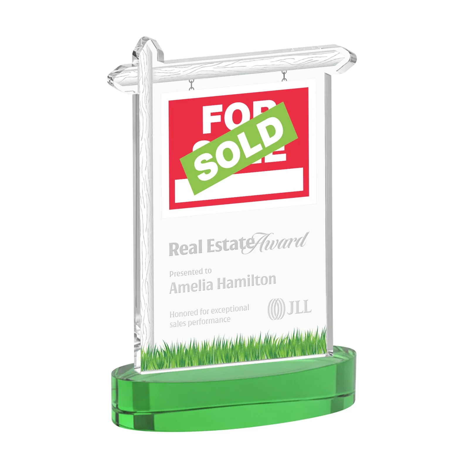 Personalized Starfire Crystal Property Sign Award With Grass Detail for sales achievement awards