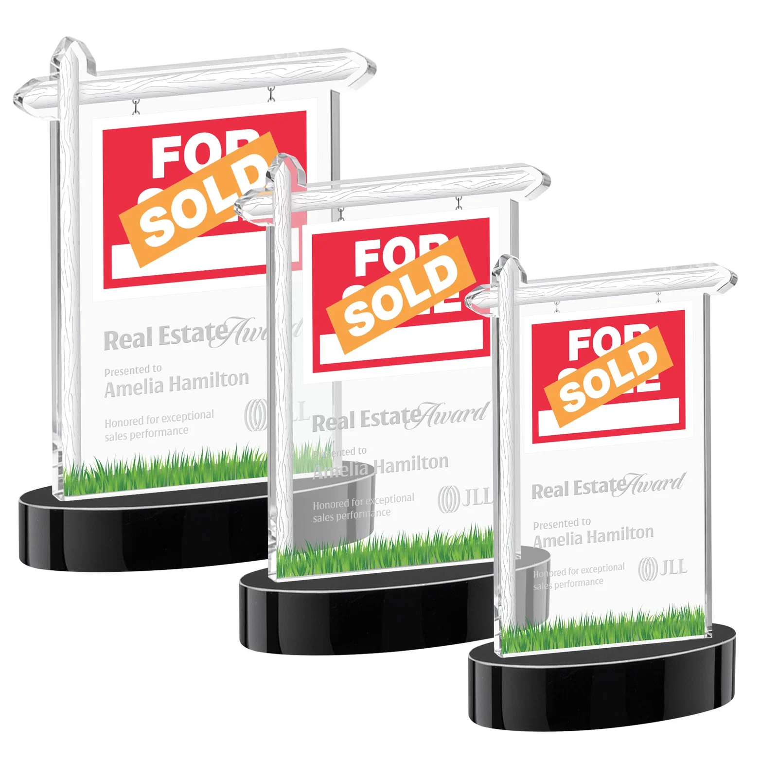 Personalized Starfire Crystal Property Sign Award With Grass Detail for team milestone celebrations