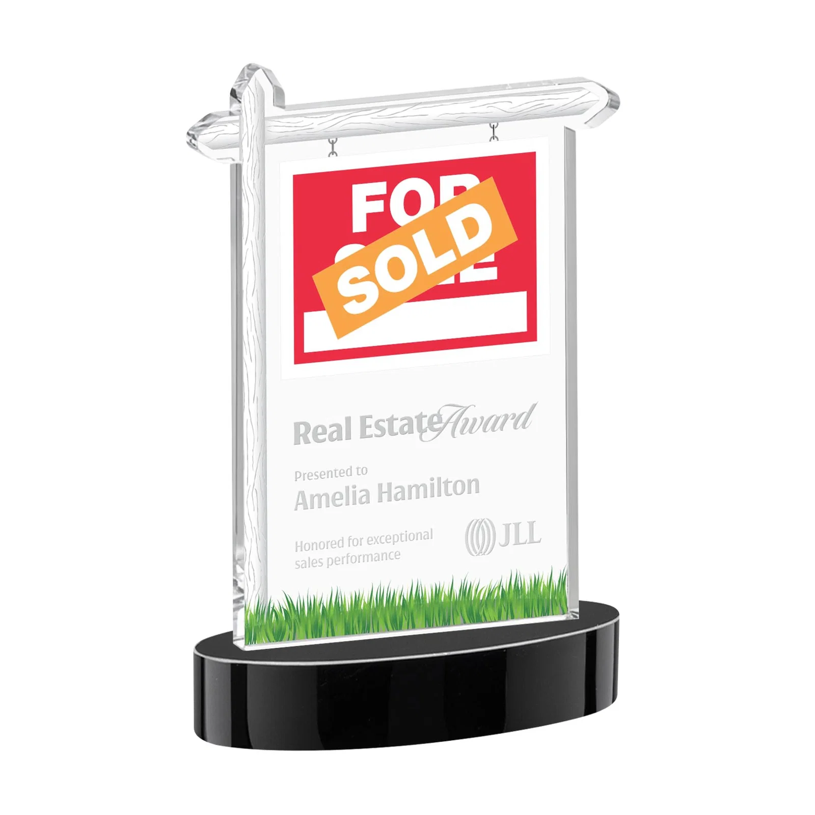 Personalized Starfire Crystal Property Sign Award With Grass Detail for graduation ceremonies