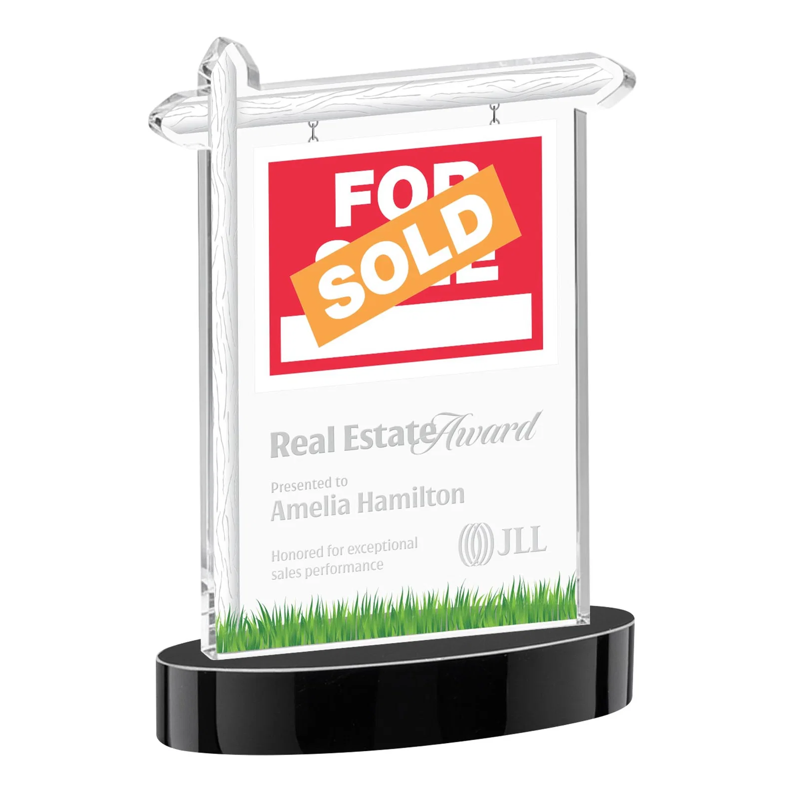 Personalized Starfire Crystal Property Sign Award With Grass Detail for safety achievement programs