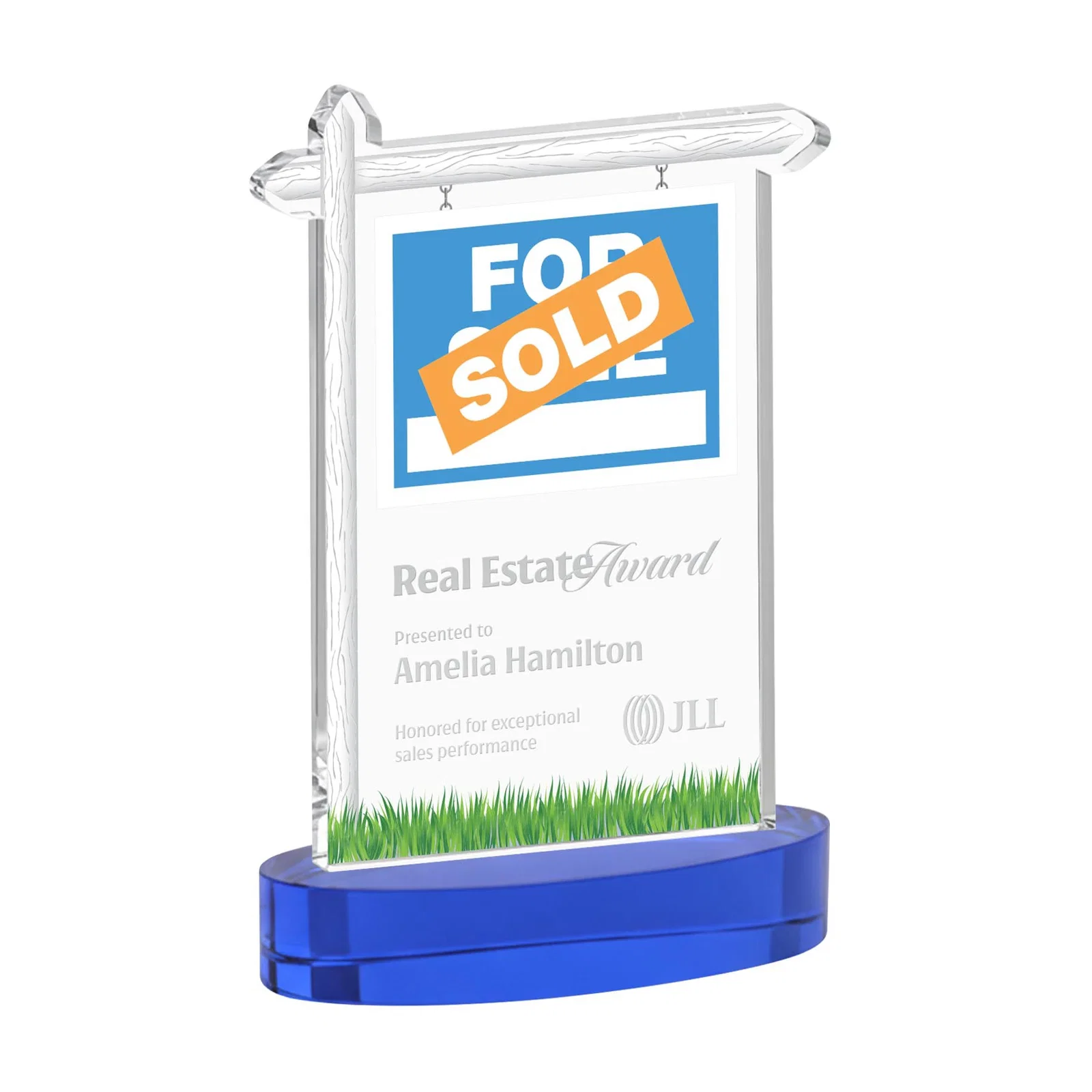Personalized Starfire Crystal Property Sign Award With Grass Detail for company anniversary events