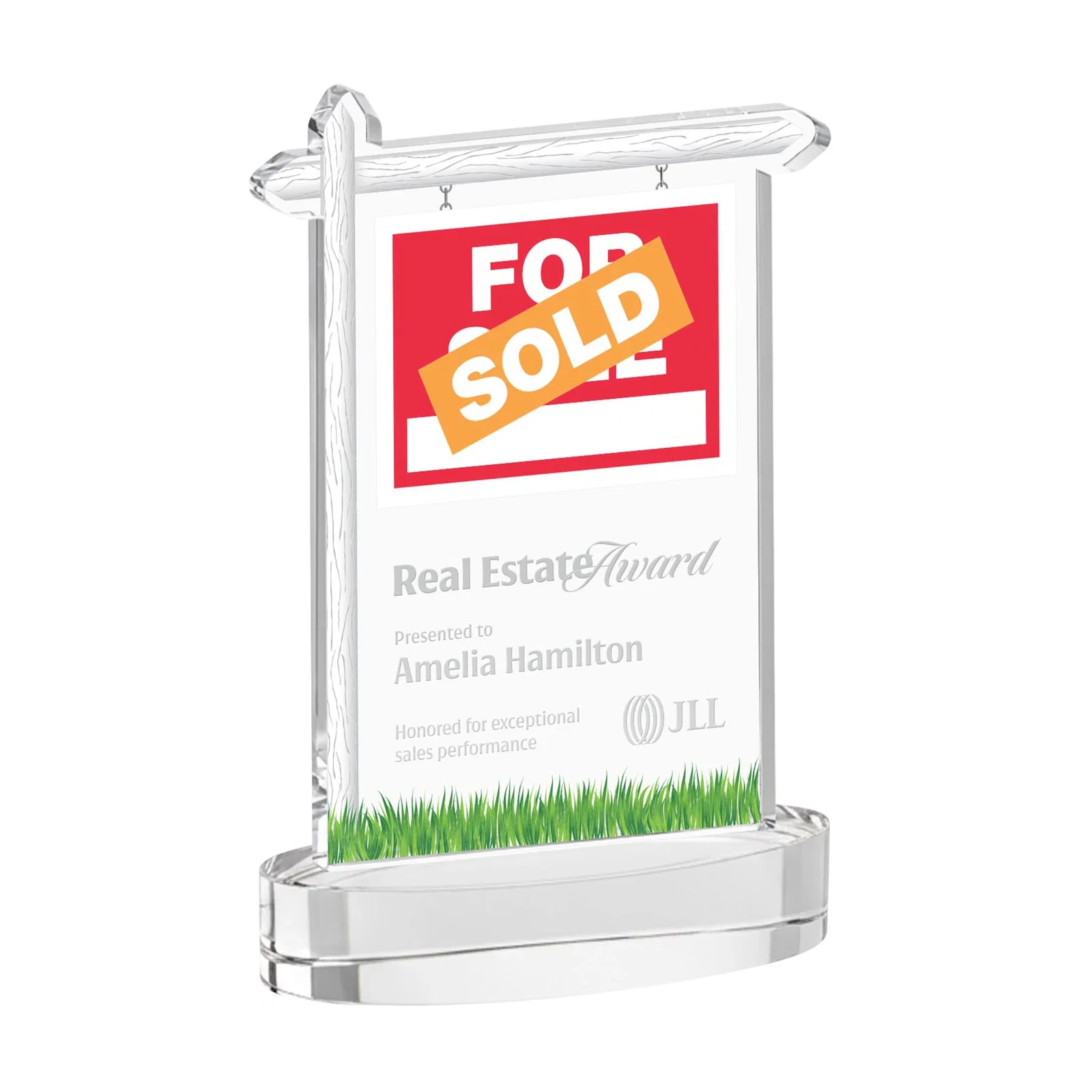 Custom Starfire Crystal Property Sign Award With Grass Detail for service anniversary gifts