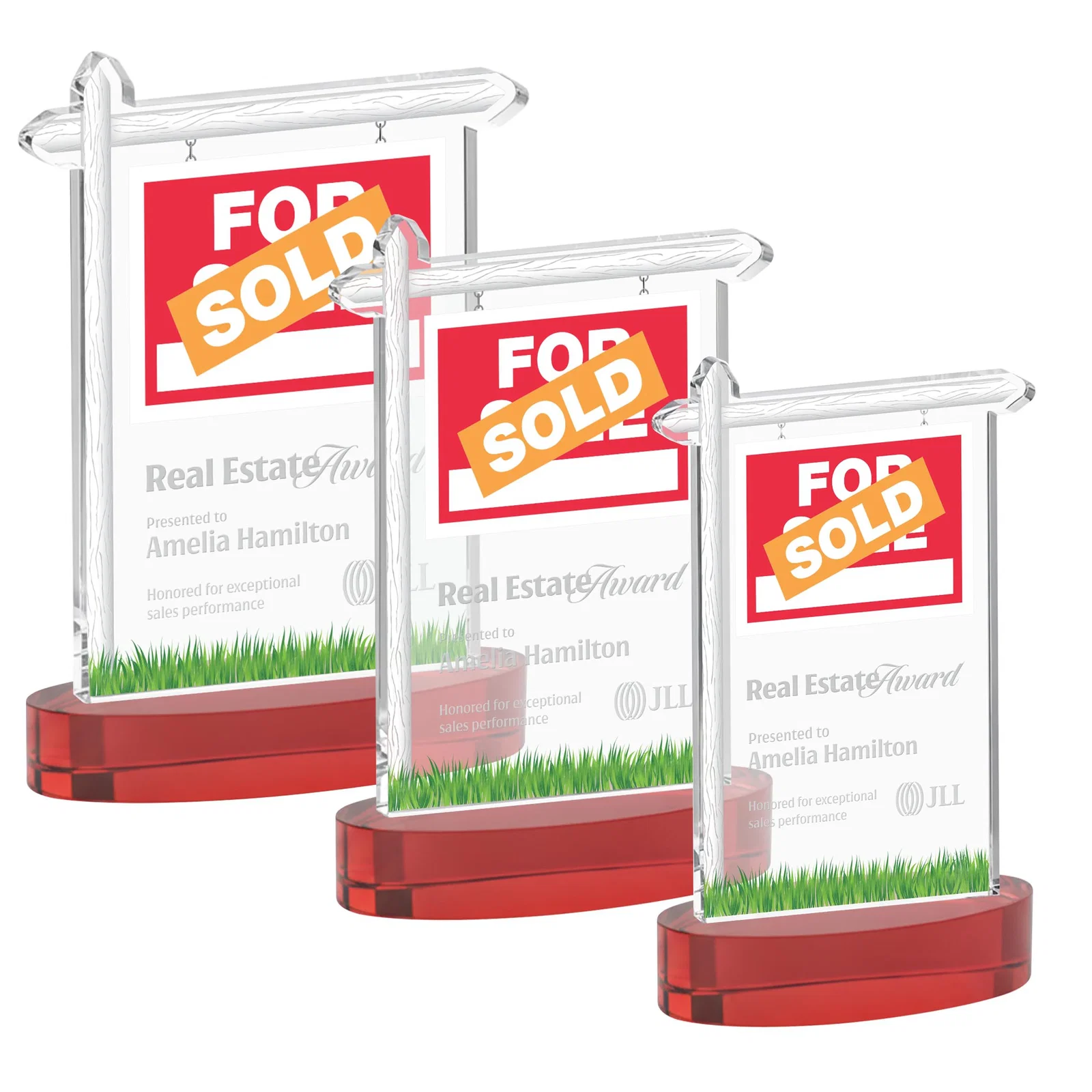 Promotional Starfire Crystal Property Sign Award With Grass Detail for corporate award ceremonies