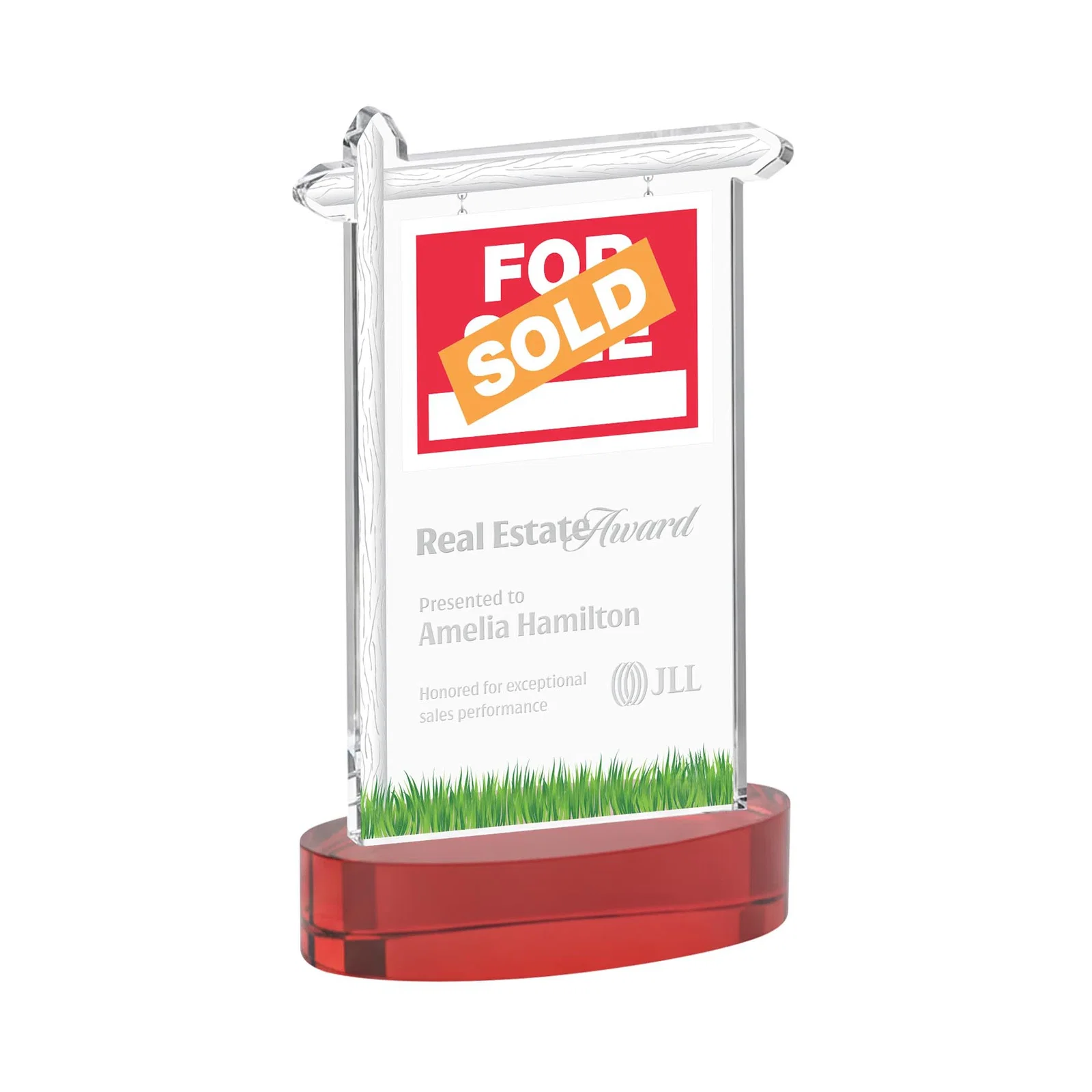 Promotional Starfire Crystal Property Sign Award With Grass Detail for service anniversary gifts