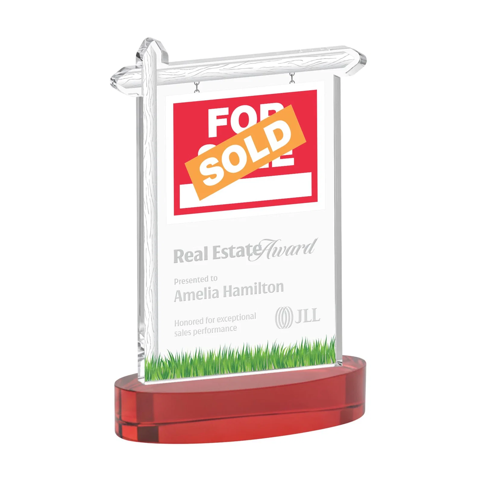 Promotional Starfire Crystal Property Sign Award With Grass Detail for sales achievement awards