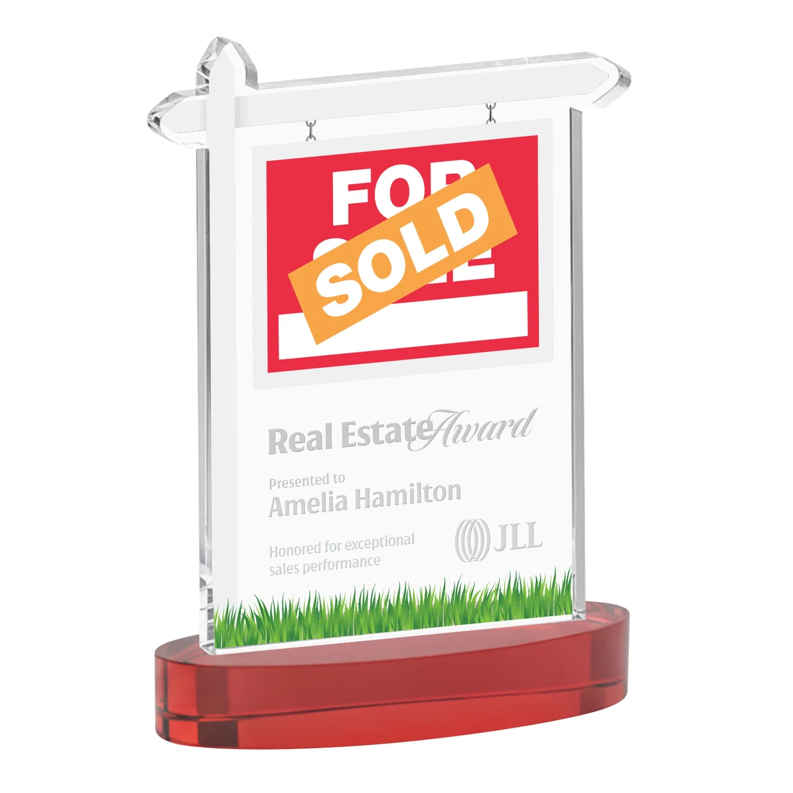 Promotional Starfire Crystal Property Sign Award With Grass Detail for retirement presentations