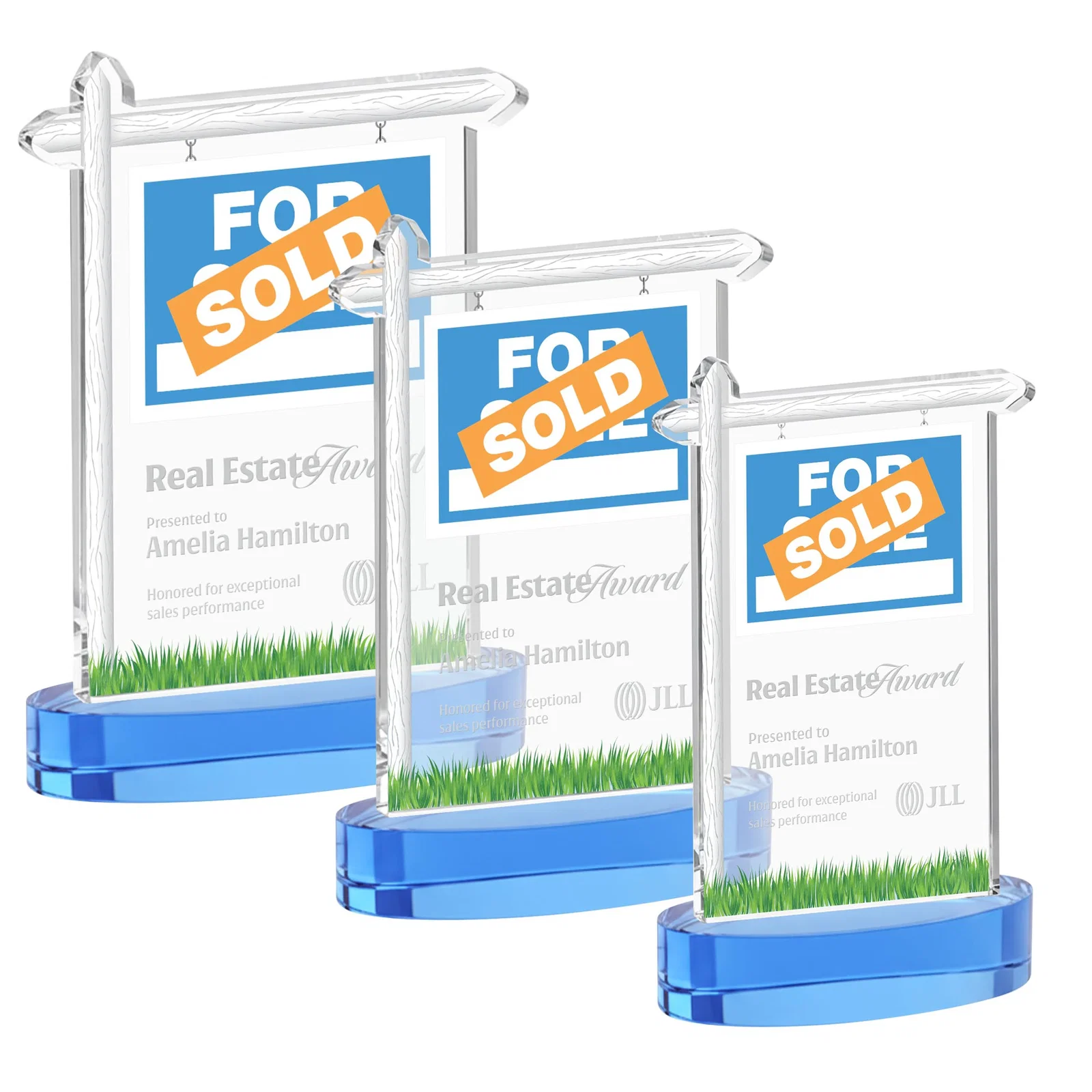 Promotional Starfire Crystal Property Sign Award With Grass Detail for team milestone celebrations