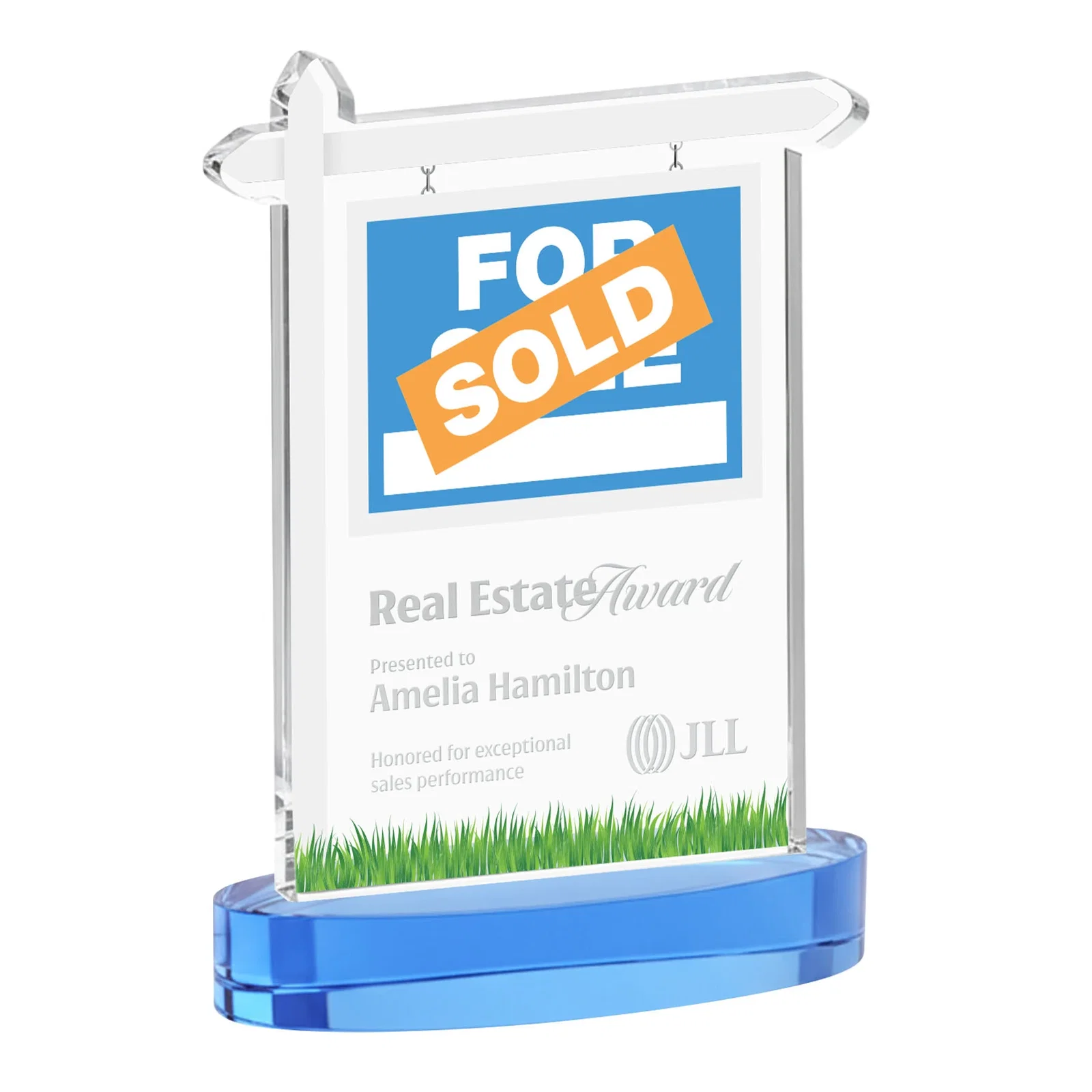 Promotional Starfire Crystal Property Sign Award With Grass Detail for safety achievement programs