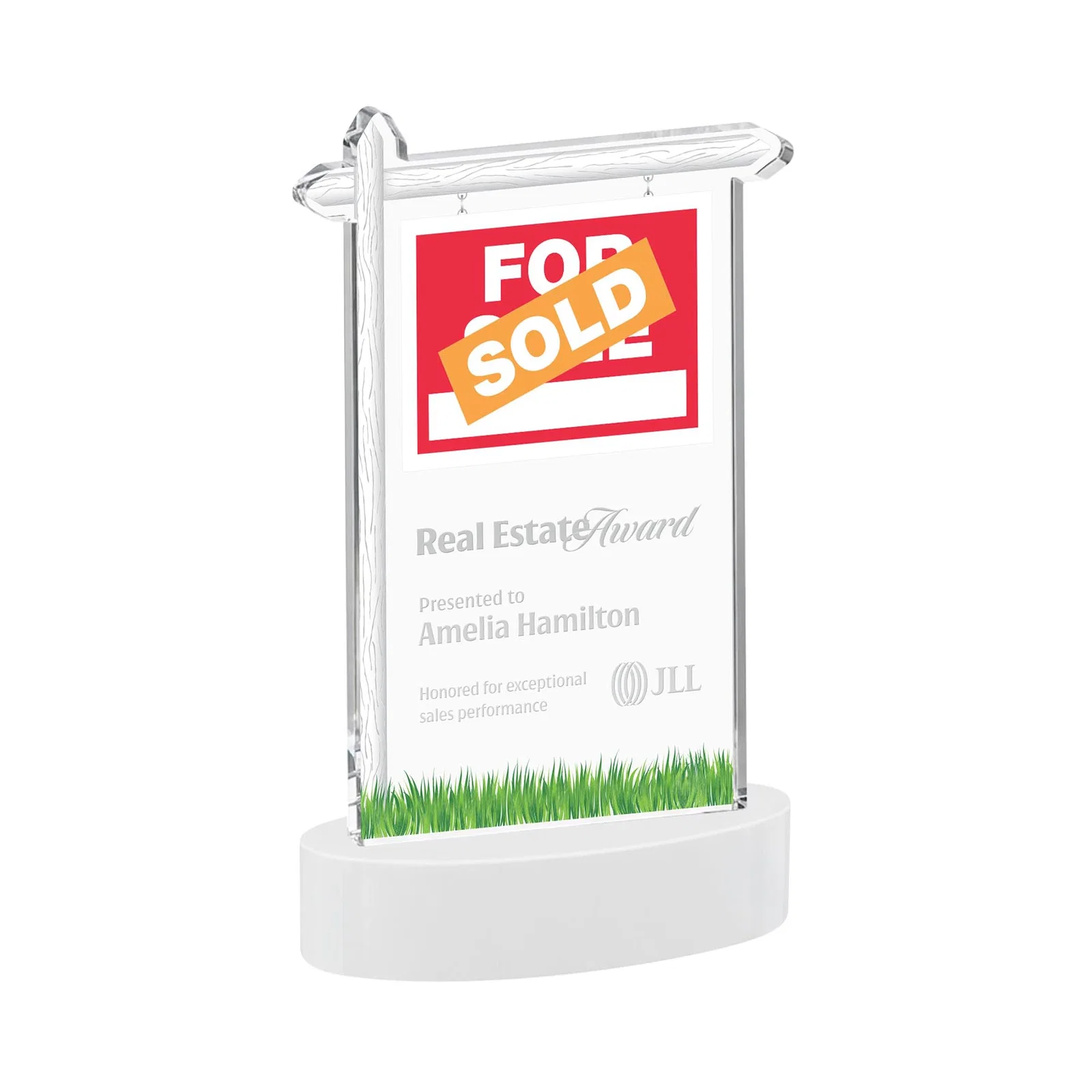 Promotional Starfire Crystal Property Sign Award With Grass Detail for dealer and partner awards