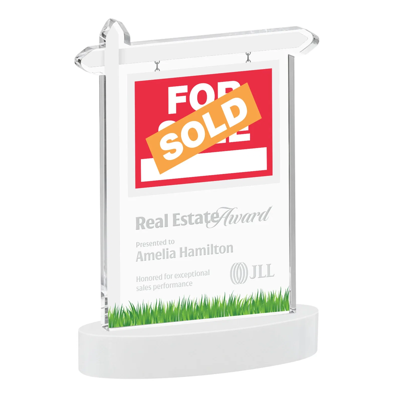 Branded Starfire Crystal Property Sign Award With Grass Detail for employee recognition