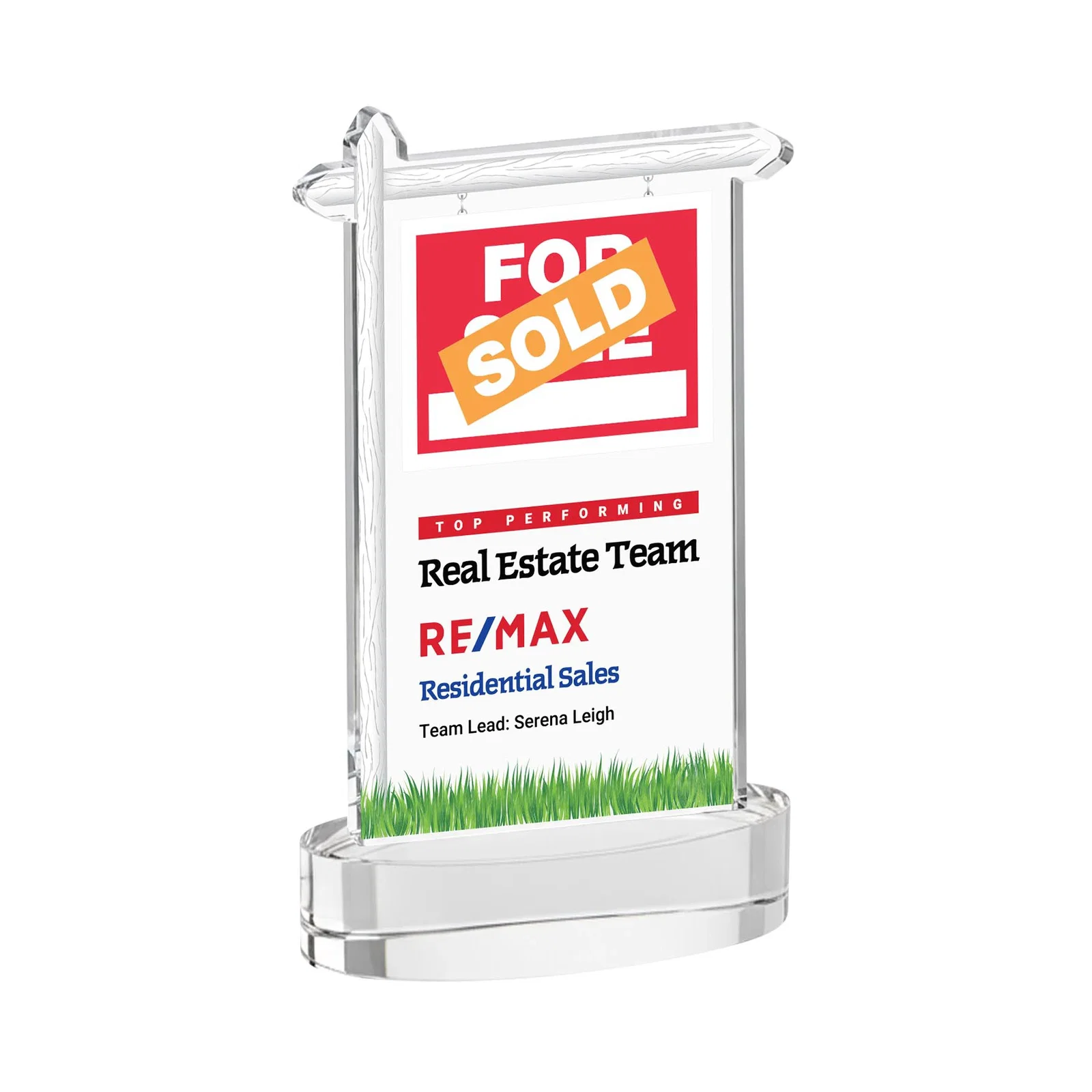 Branded Starfire Crystal Property Sign Award With Grass Detail for service anniversary gifts