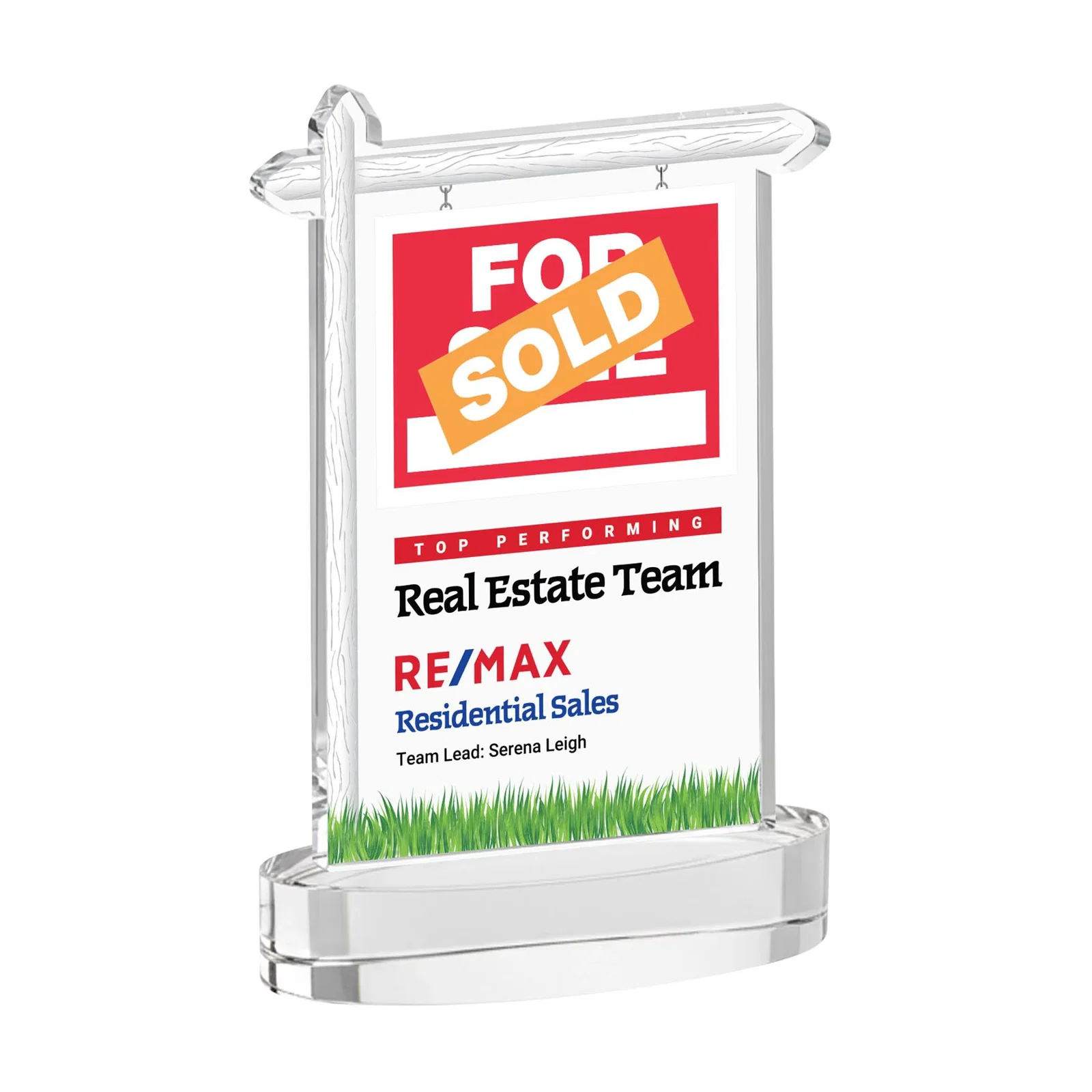 Branded Starfire Crystal Property Sign Award With Grass Detail for sales achievement awards