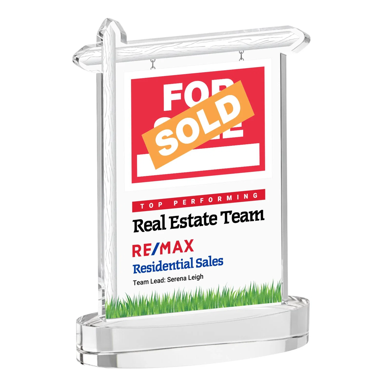 Branded Starfire Crystal Property Sign Award With Grass Detail for retirement presentations